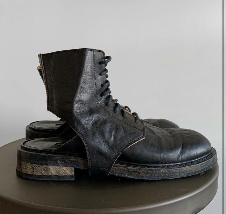 Ann Demeulemeester Open Heel Leather Boots — front