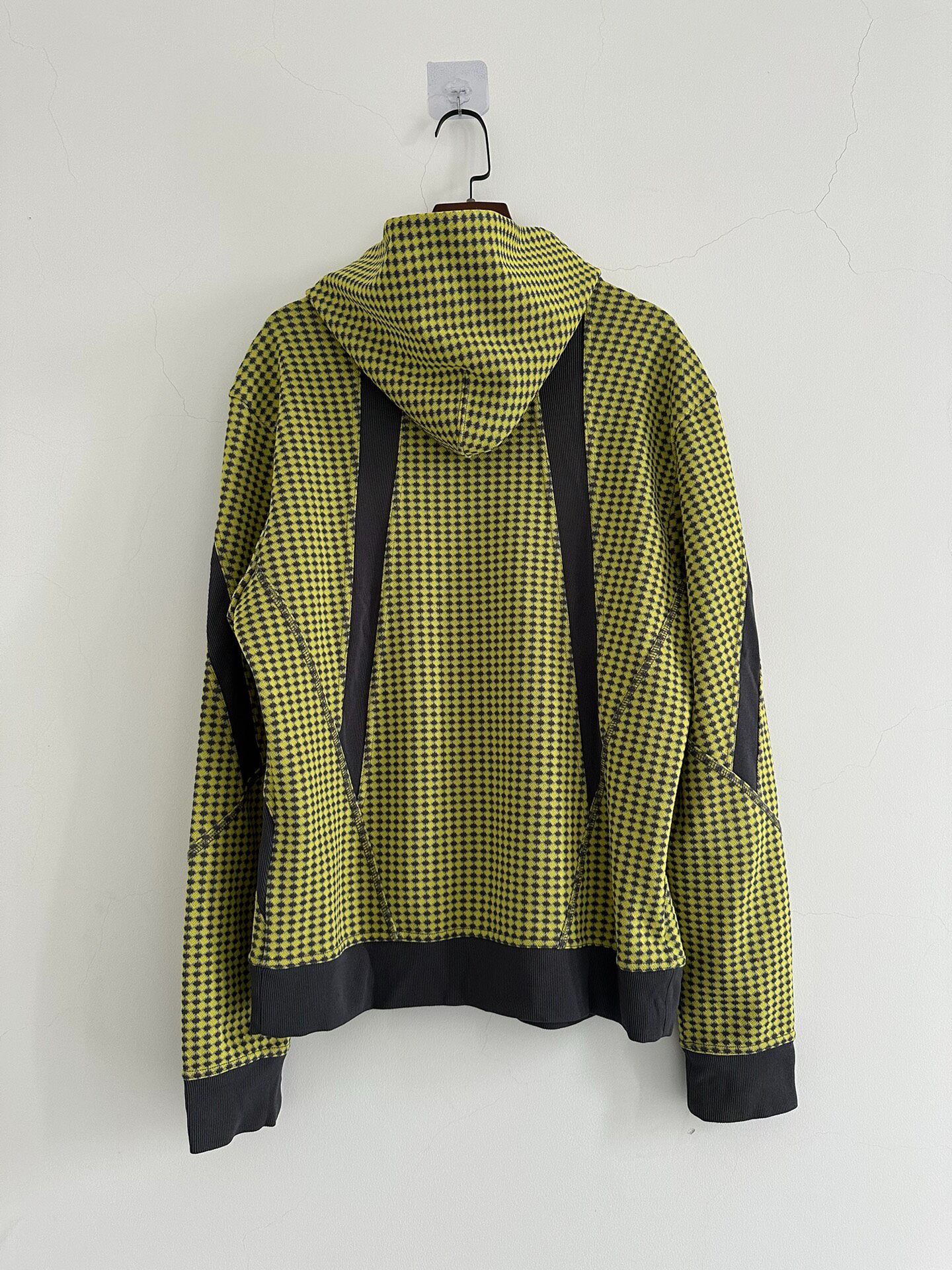 Issey Miyake Lime Green Check Hoodie — back