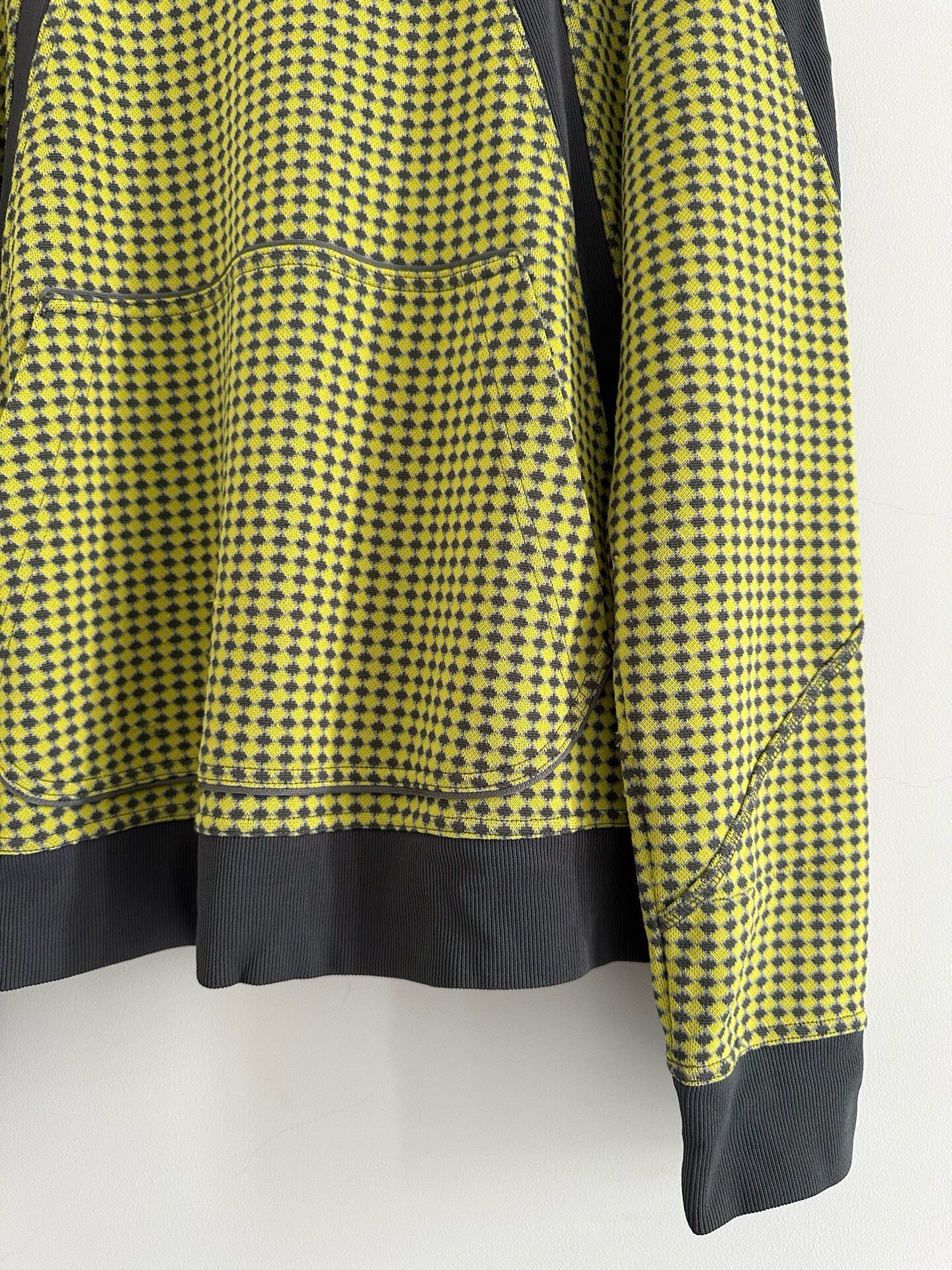 Issey Miyake Lime Green Check Hoodie — detail