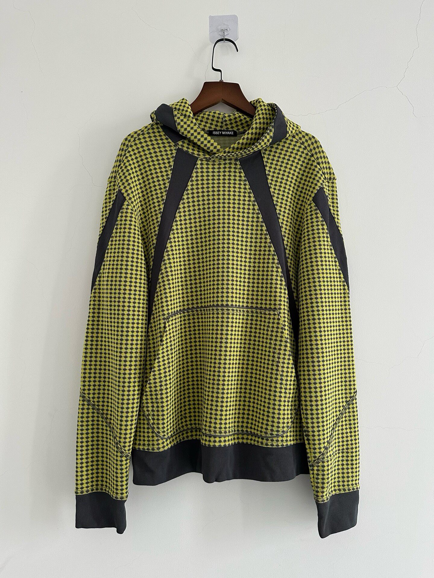 Issey Miyake Lime Green Check Hoodie