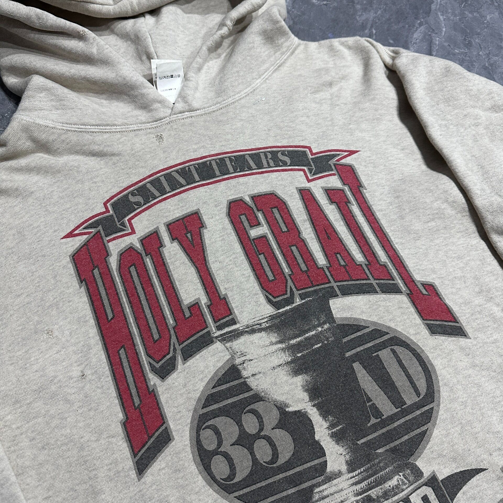 Saint Michael Holy Grail Distressed Hoodie — detail