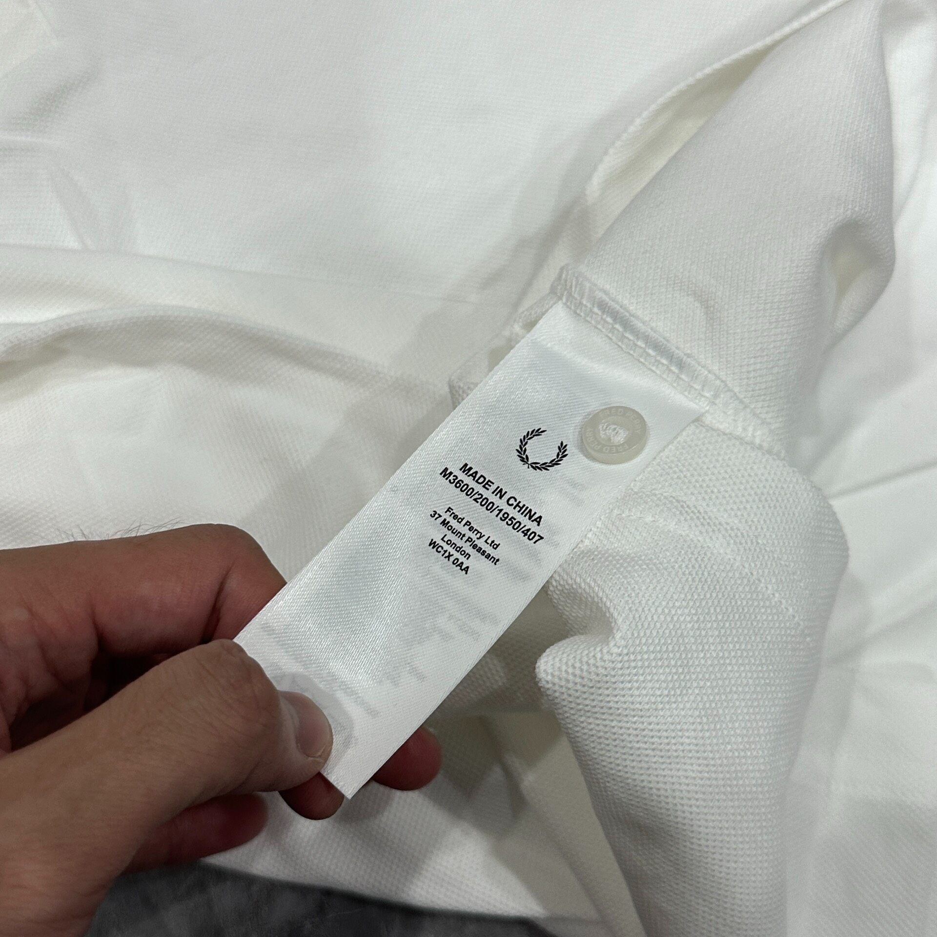 Fred Perry White Laurel Polo Shirt — label