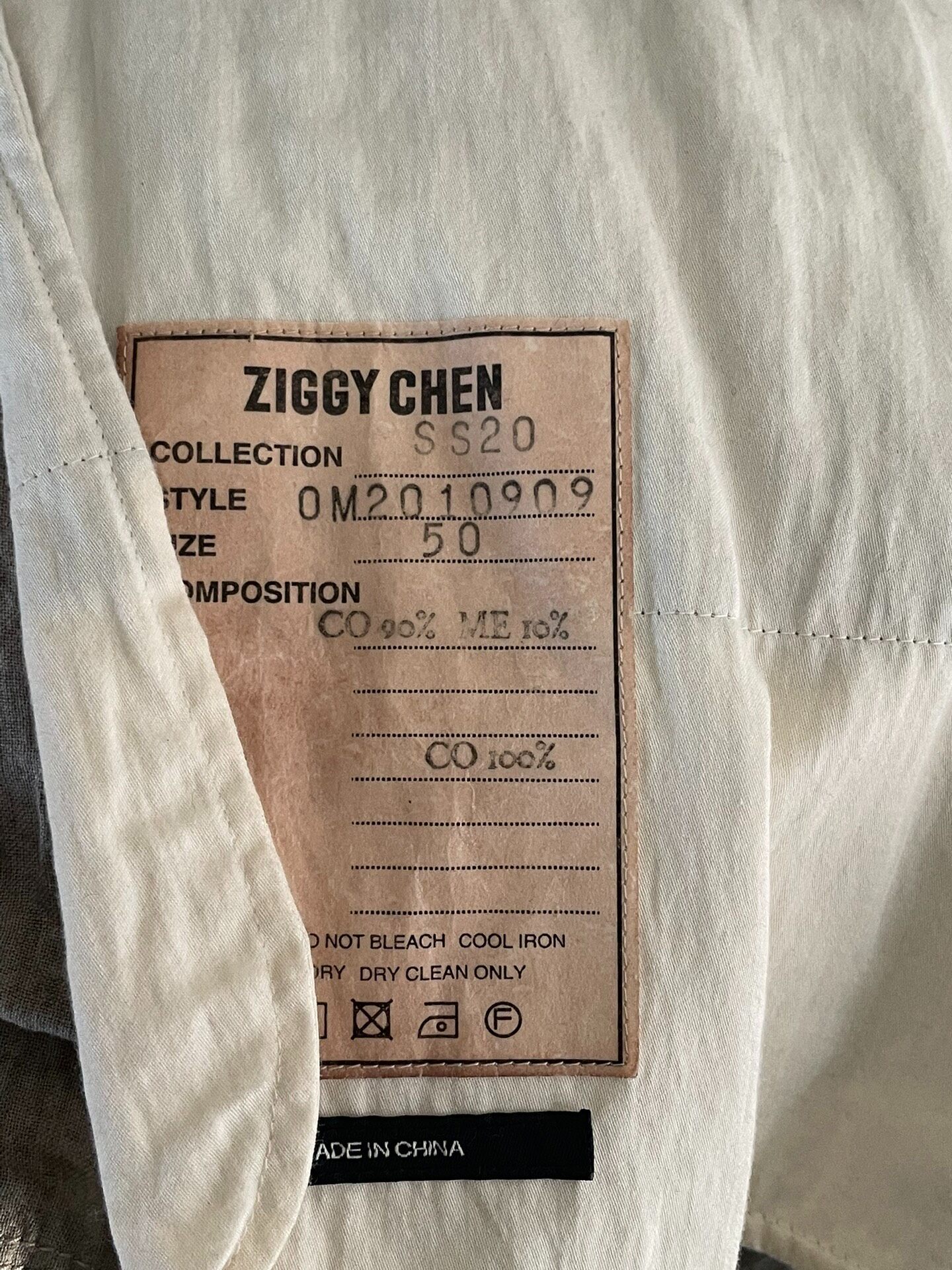 Ziggy Chen 20SS Metallic Thread Jacket — label