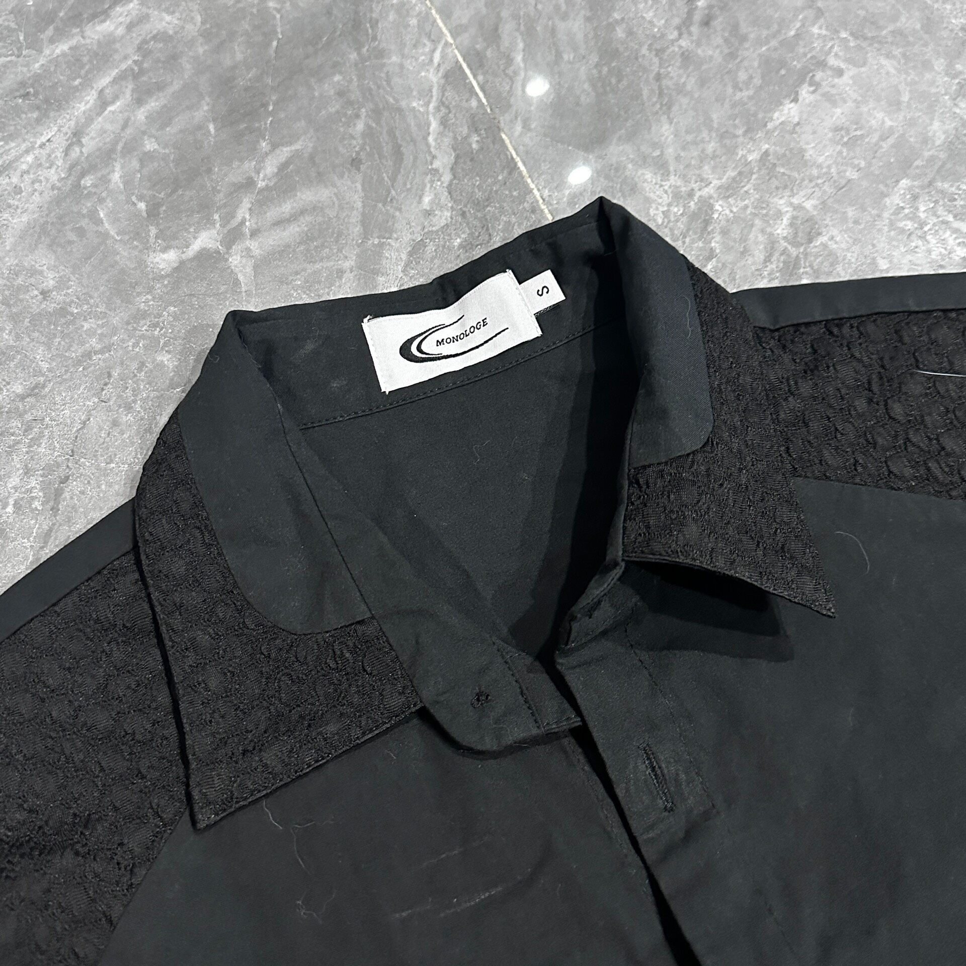 Black Textured Patch Short Sleeve Shirt — detail