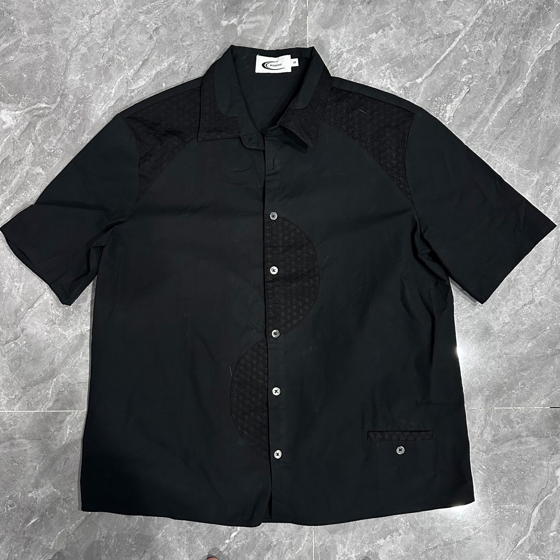 Black Textured Patch Short Sleeve Shirt — front