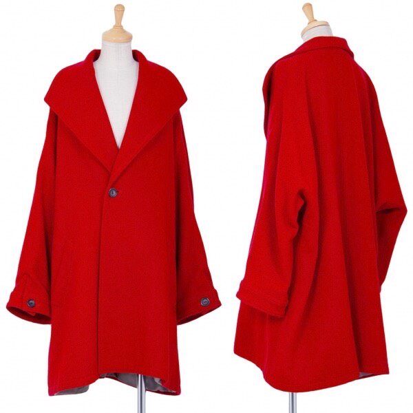 Y's by Yohji Yamamoto Oversized Red Wool Coat — detail