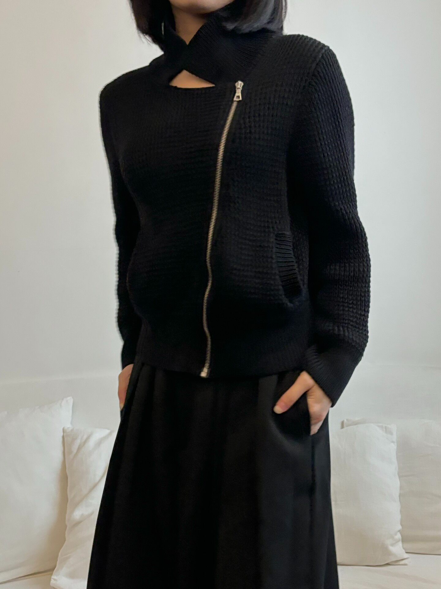 Dries Van Noten Diagonal Zip Knit Jacket — detail