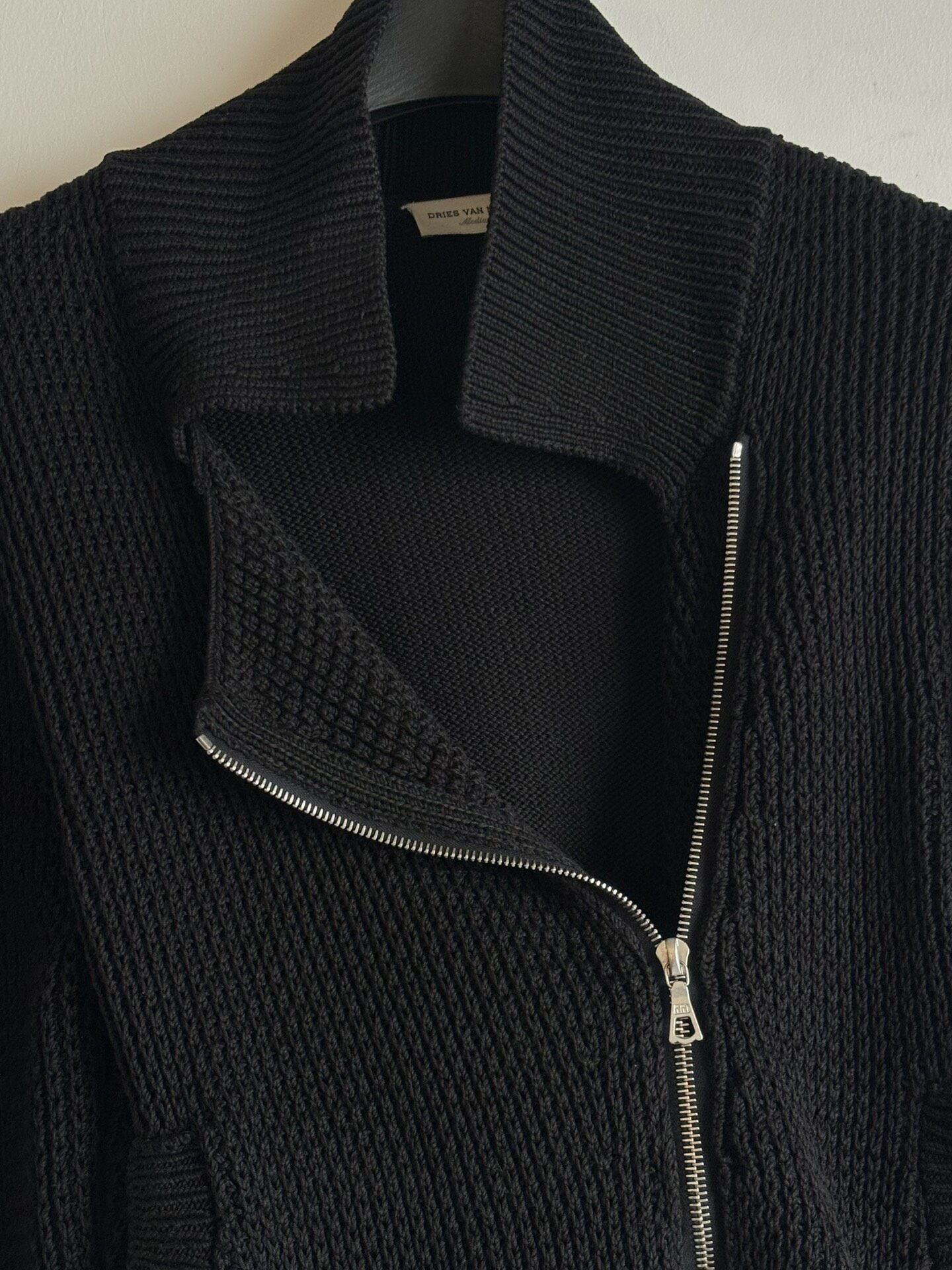 Dries Van Noten Diagonal Zip Knit Jacket — front
