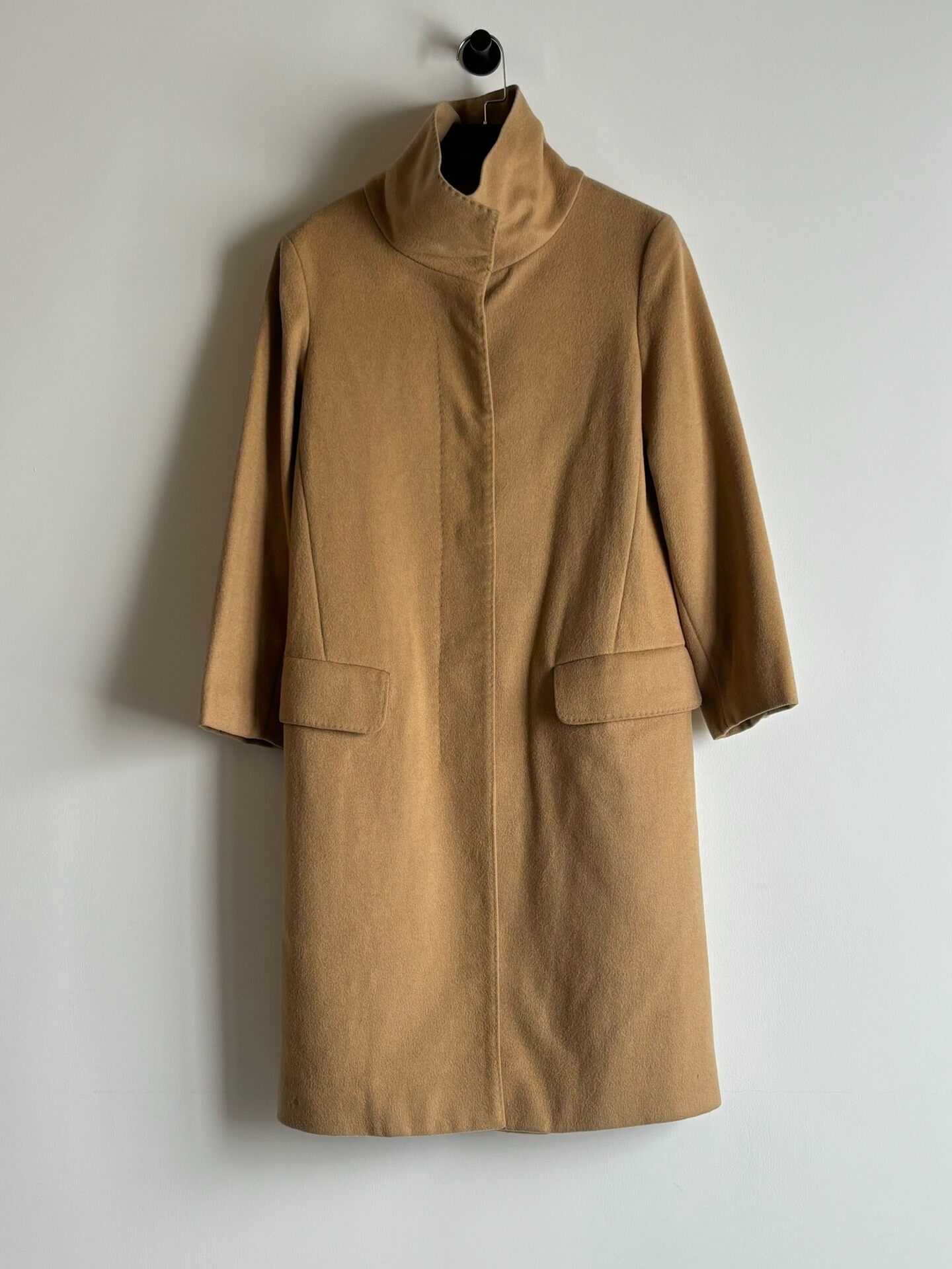 Helmut Lang 90s Camel Stand-Collar Coat — front
