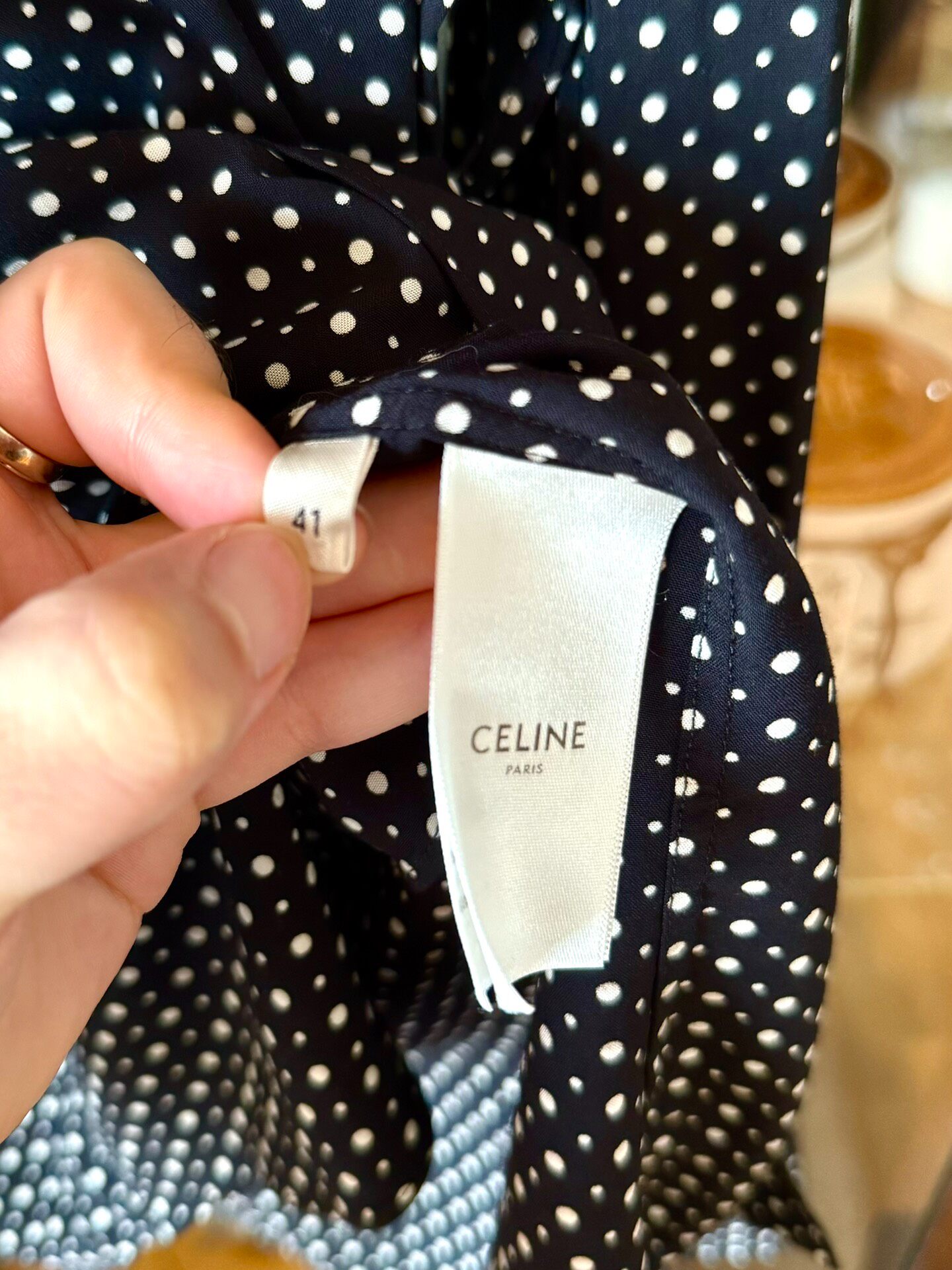 Celine 23SS Silk Polka Dot Shirt — label