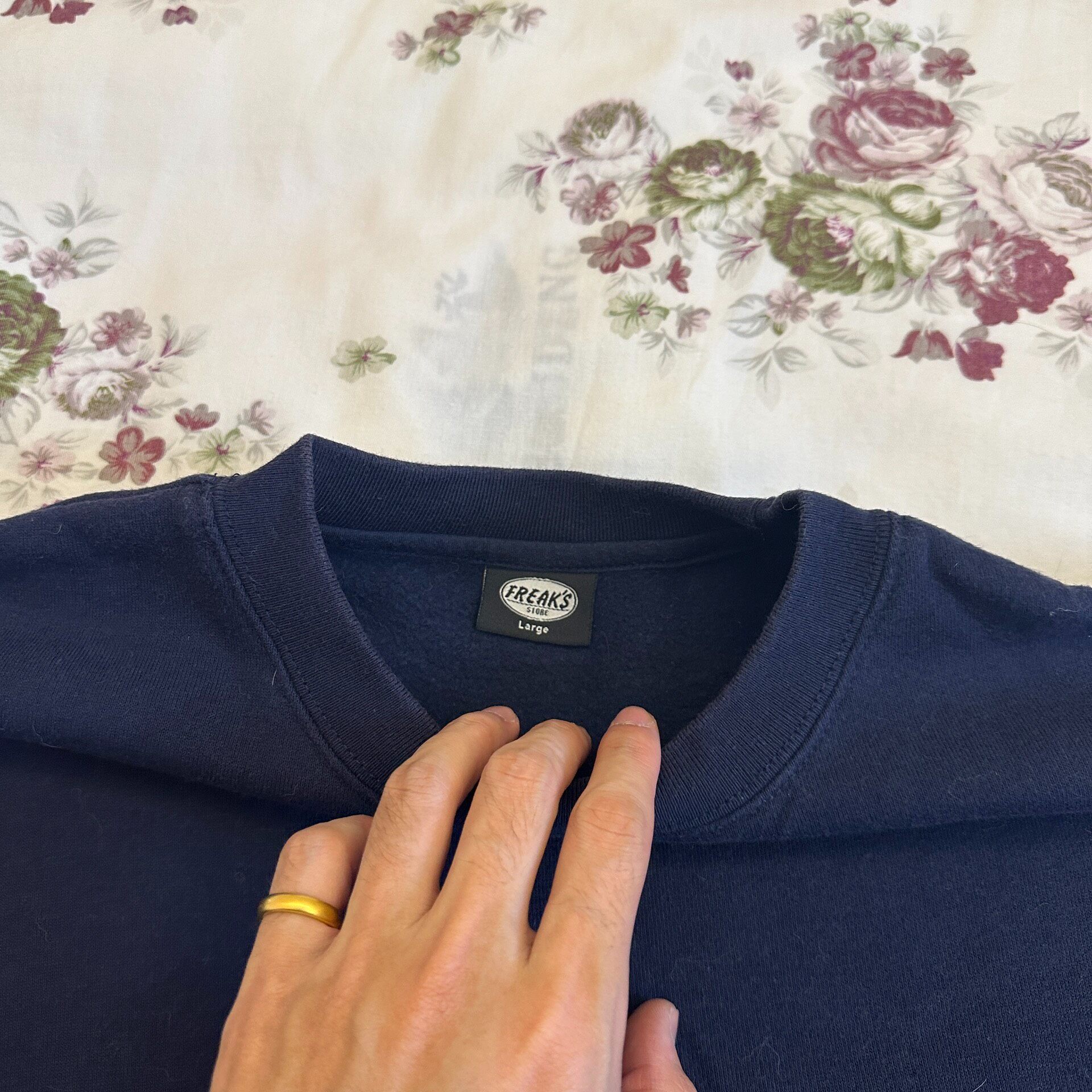 Thrasher x Freakstore Navy Crewneck Sweatshirt — detail
