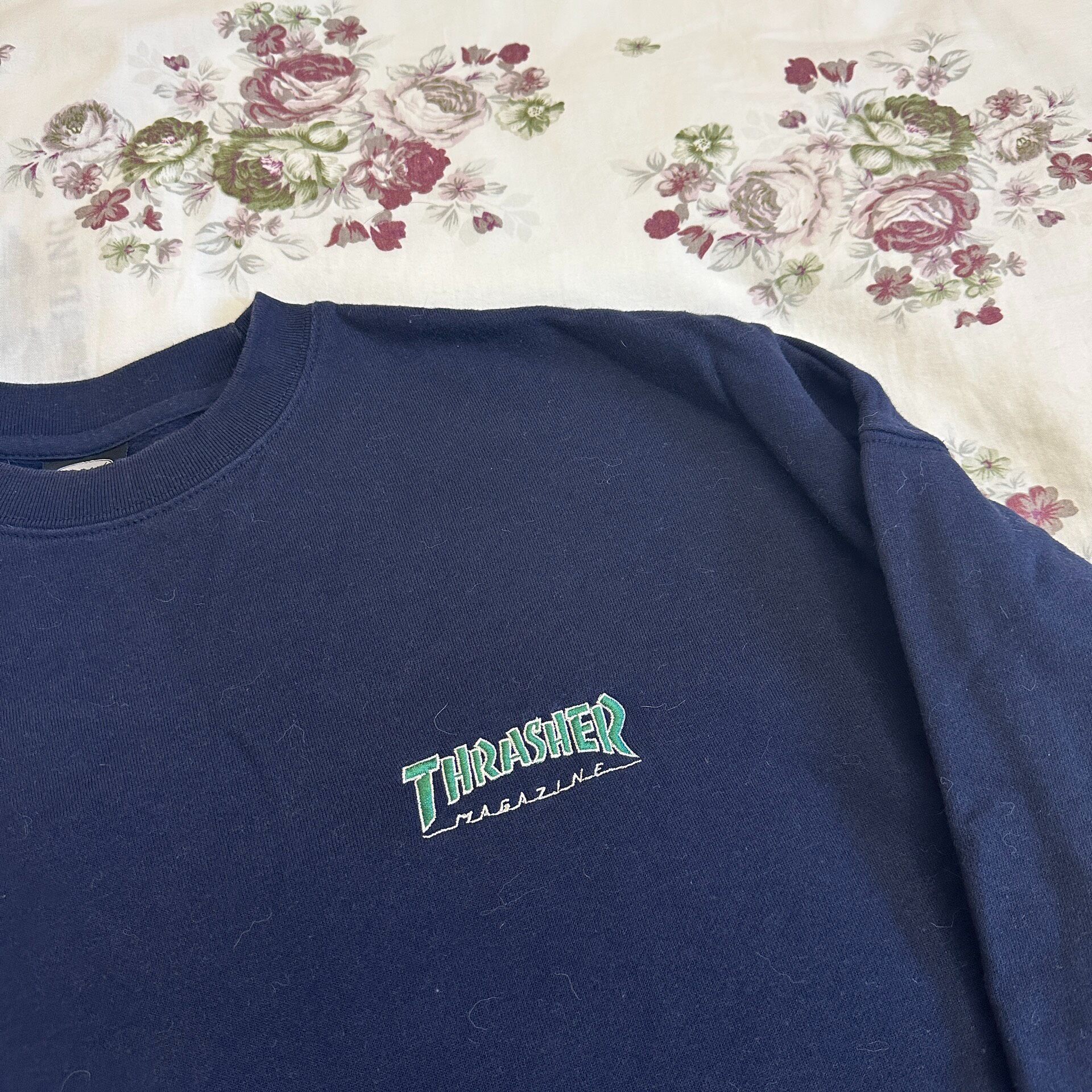 Thrasher x Freakstore Navy Crewneck Sweatshirt — front