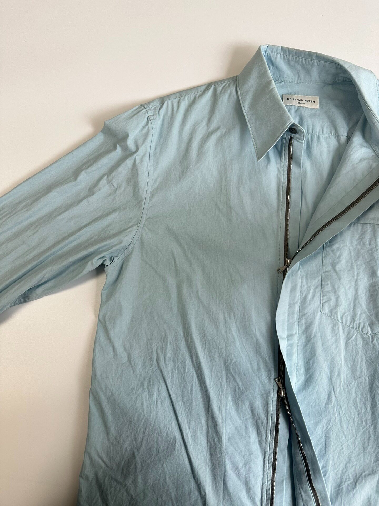 Dries Van Noten Light Blue Zip Shirt — detail
