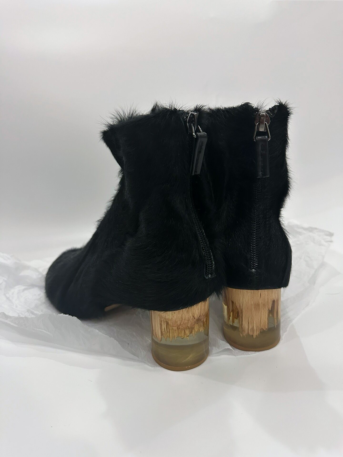 Y's Black Fur Ankle Boots — back