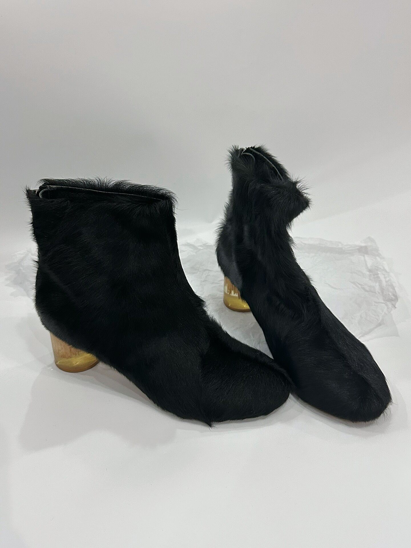 Y's Black Fur Ankle Boots — front