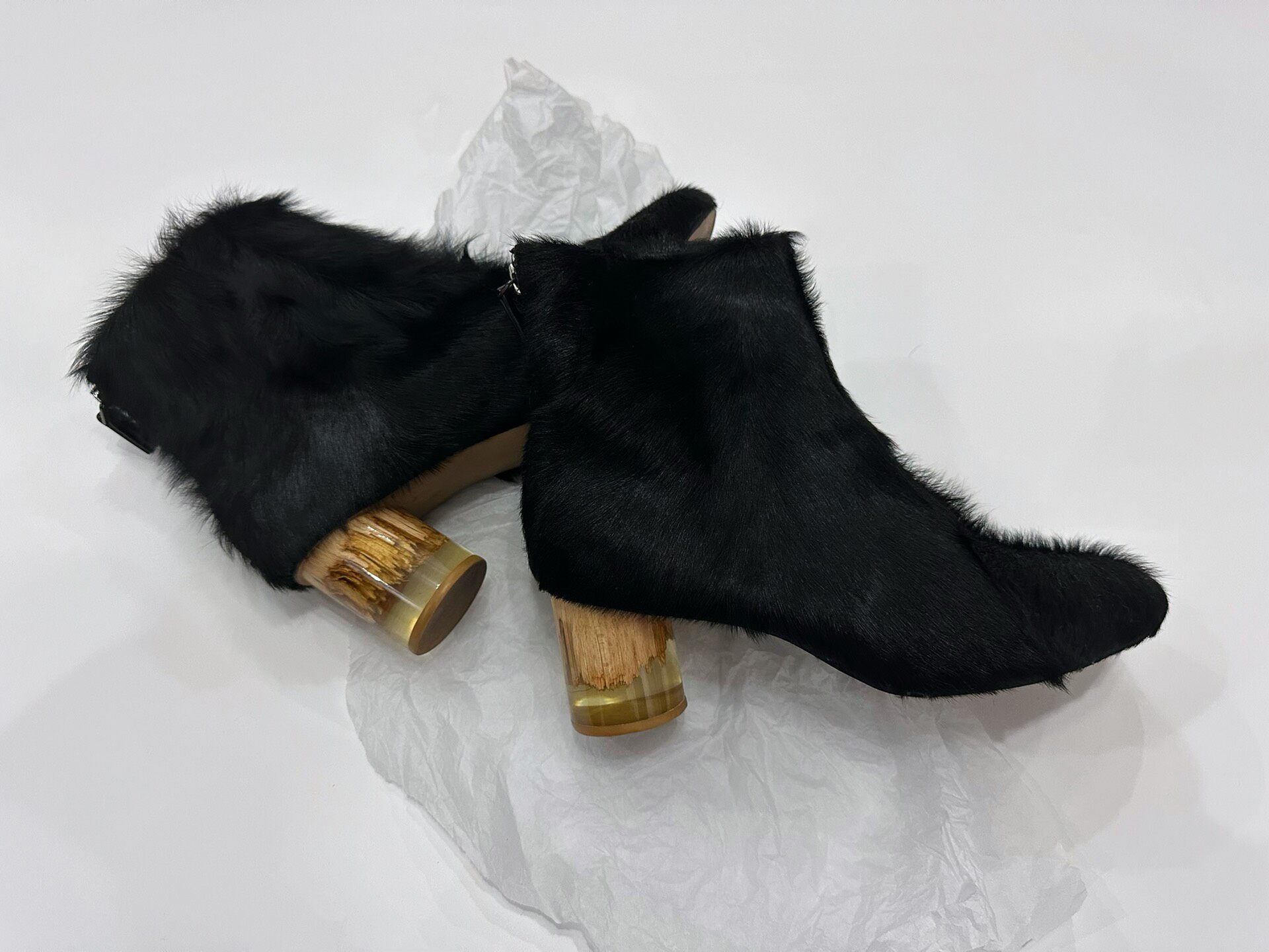 Y's Black Fur Ankle Boots — detail