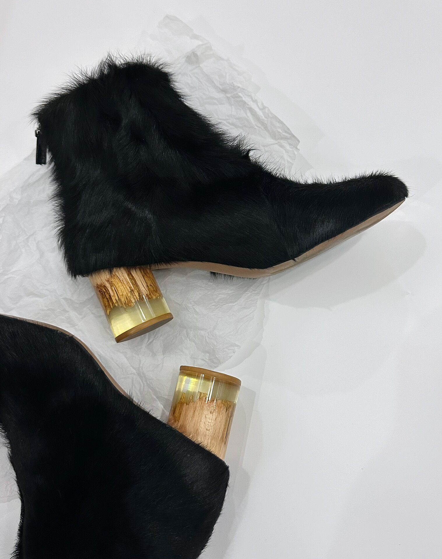 Y's Black Fur Ankle Boots