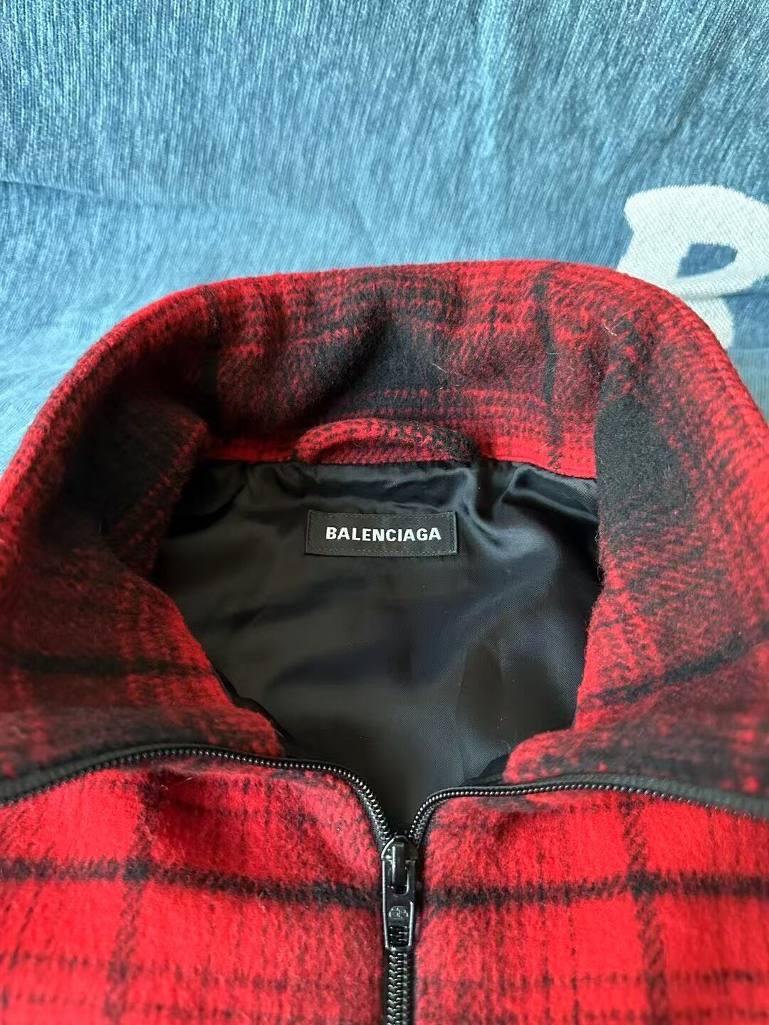 Balenciaga Black Red Plaid Wool Jacket — detail