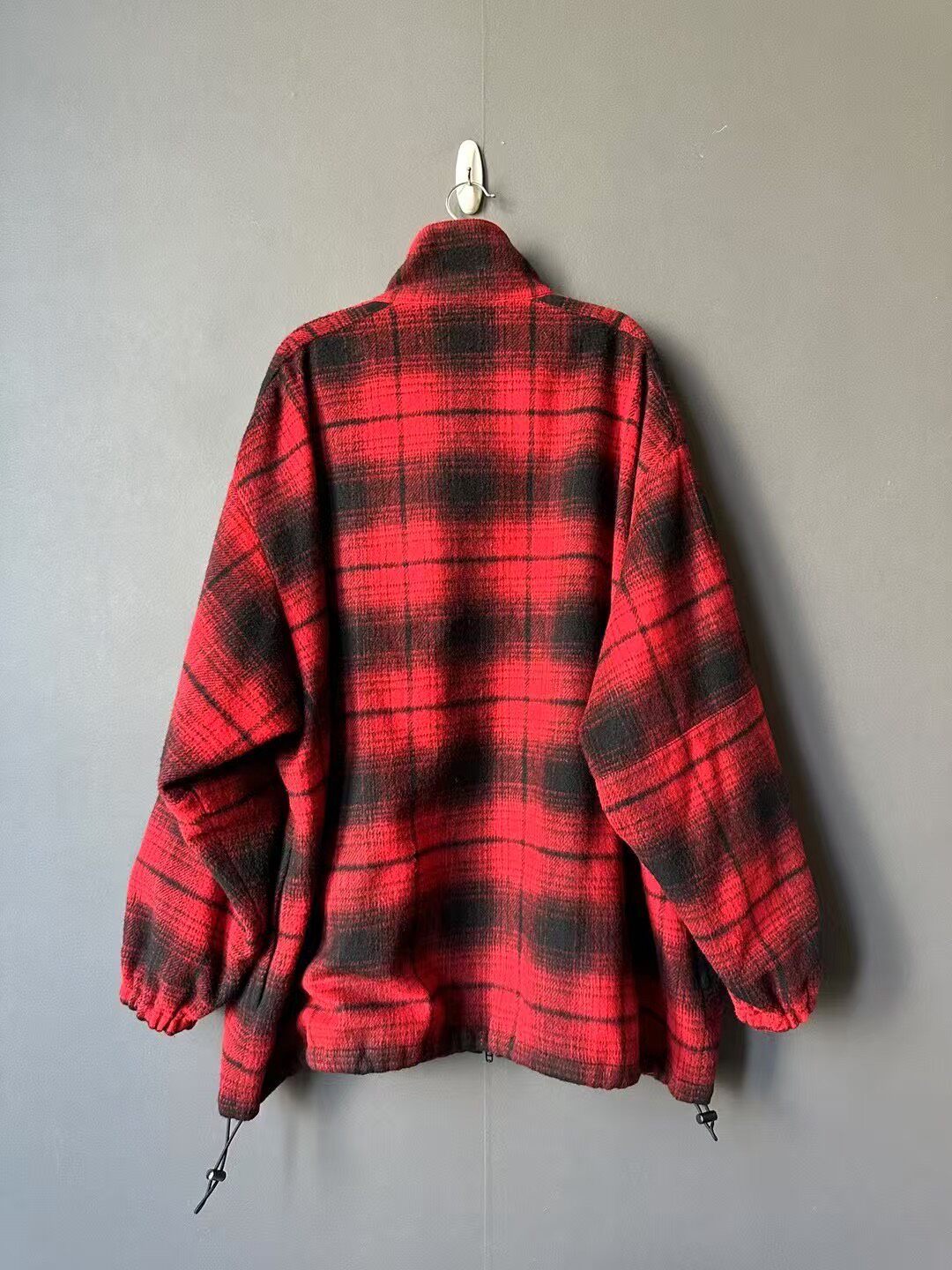 Balenciaga Black Red Plaid Wool Jacket — front