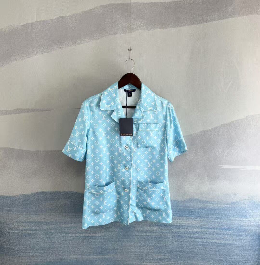 Louis Vuitton Light Blue Monogram Silk Shirt