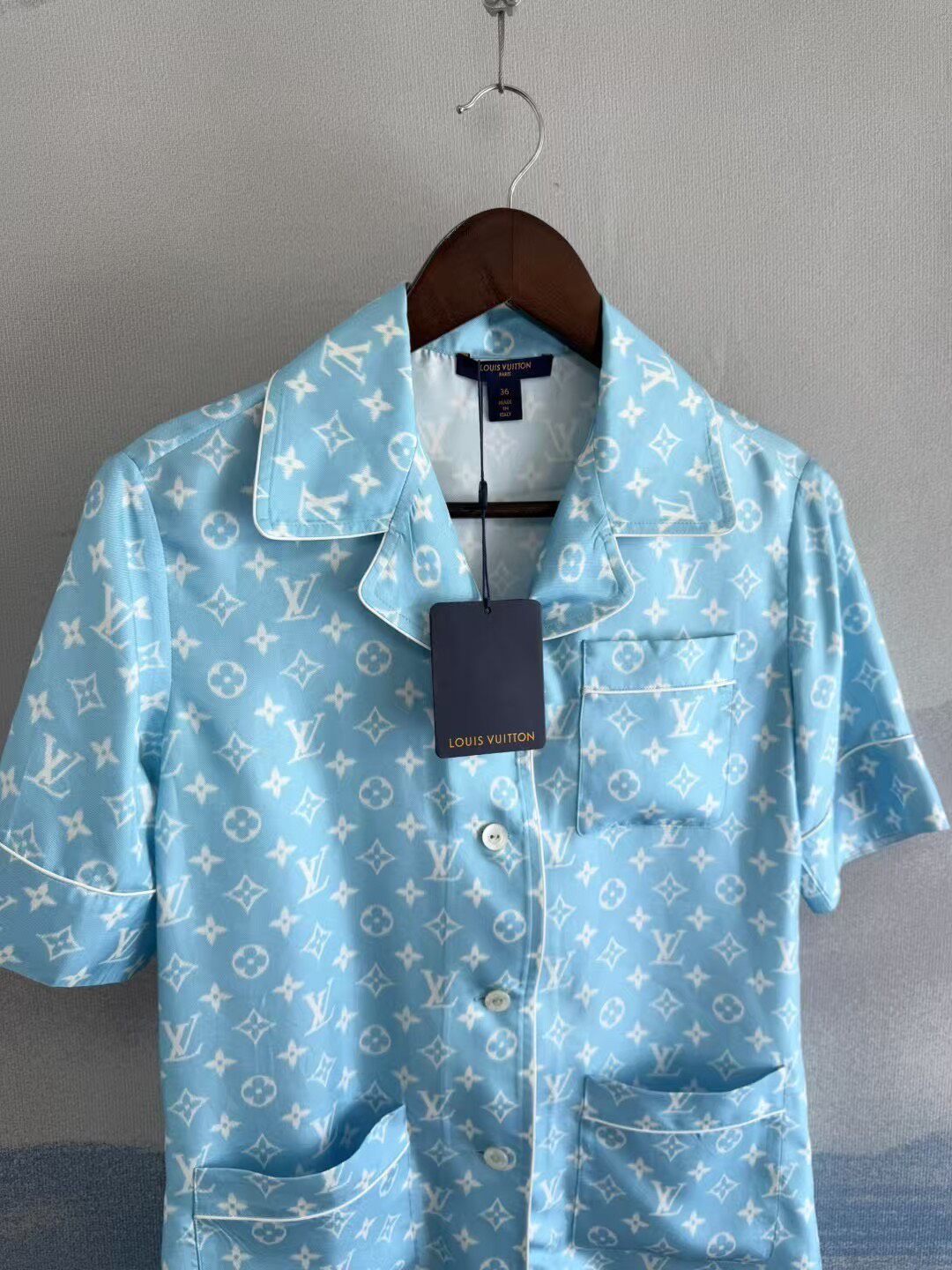 Louis Vuitton Light Blue Monogram Silk Shirt — front