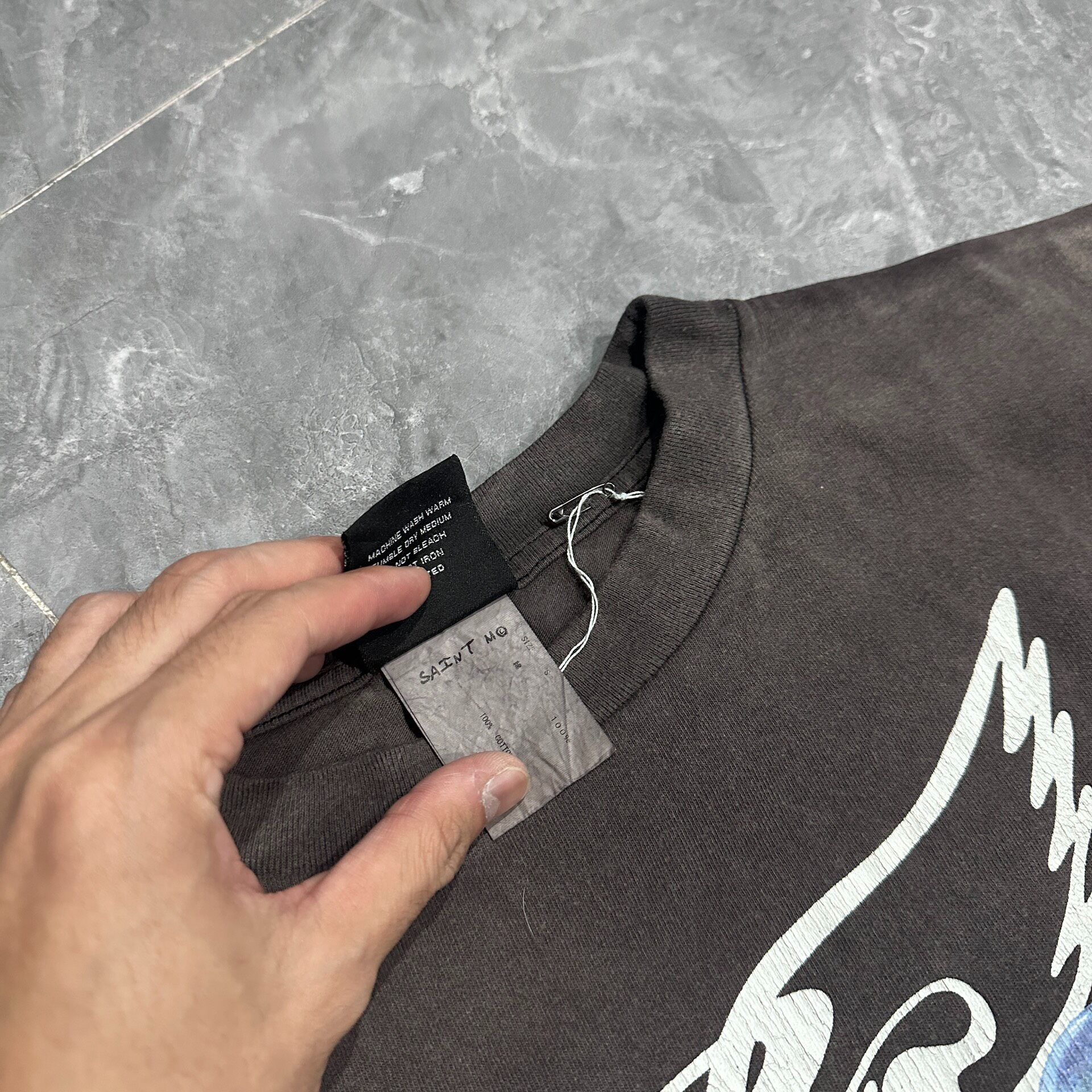 Saint Michael x Sorayama Washed Gray Tee — back