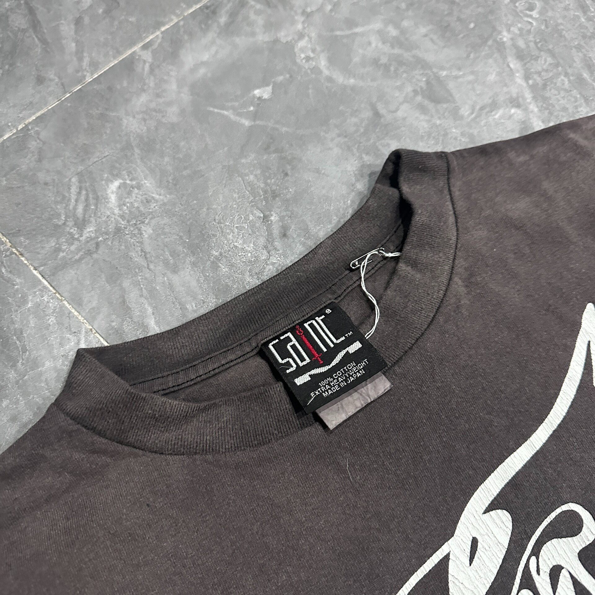 Saint Michael x Sorayama Washed Gray Tee — detail