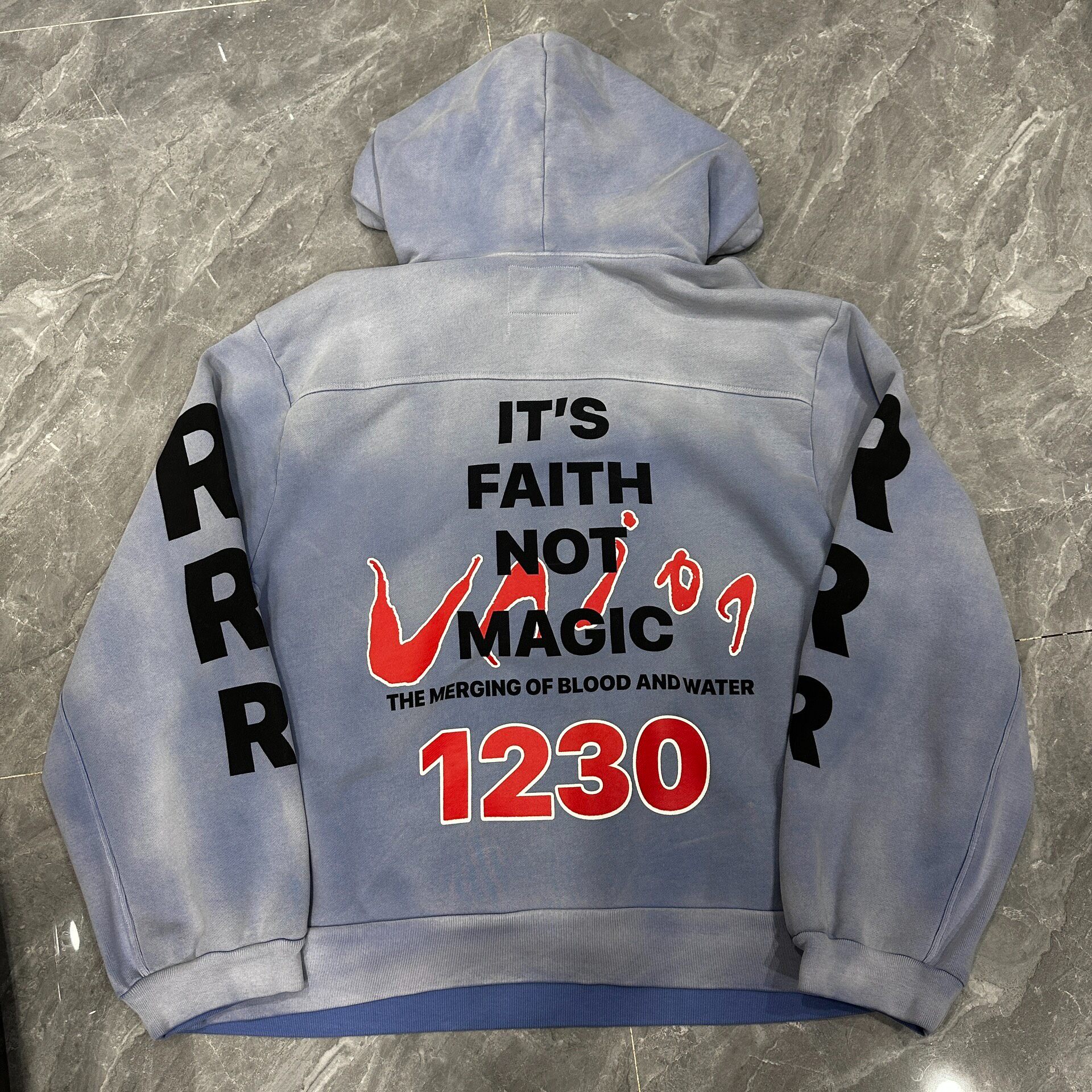 RRR-123 Union Washed Blue Hoodie — front