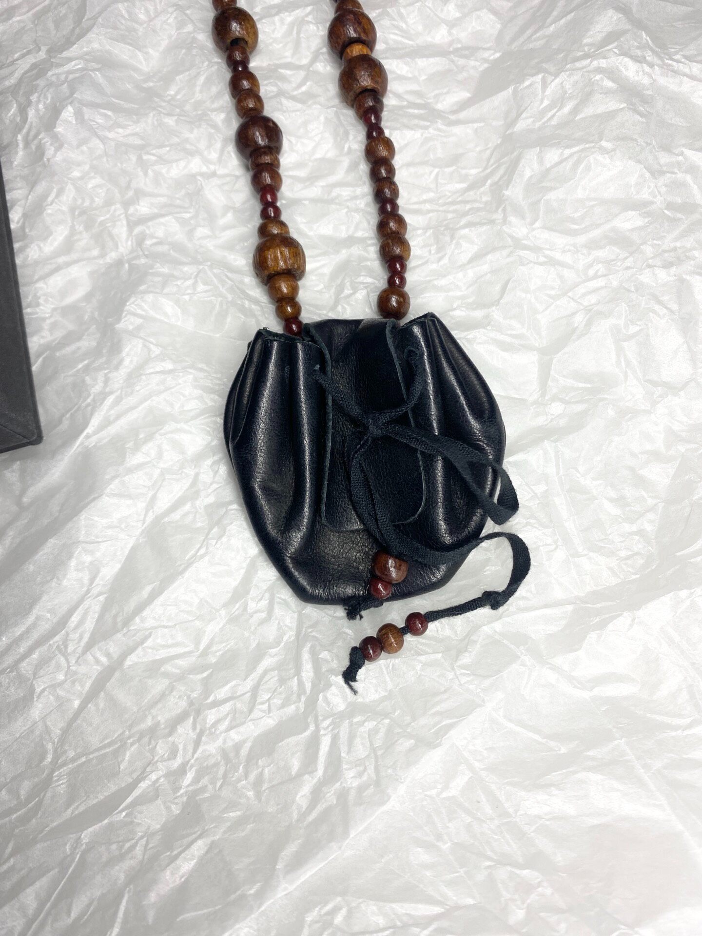 Ann Demeulemeester Beaded Pouch Necklace — label