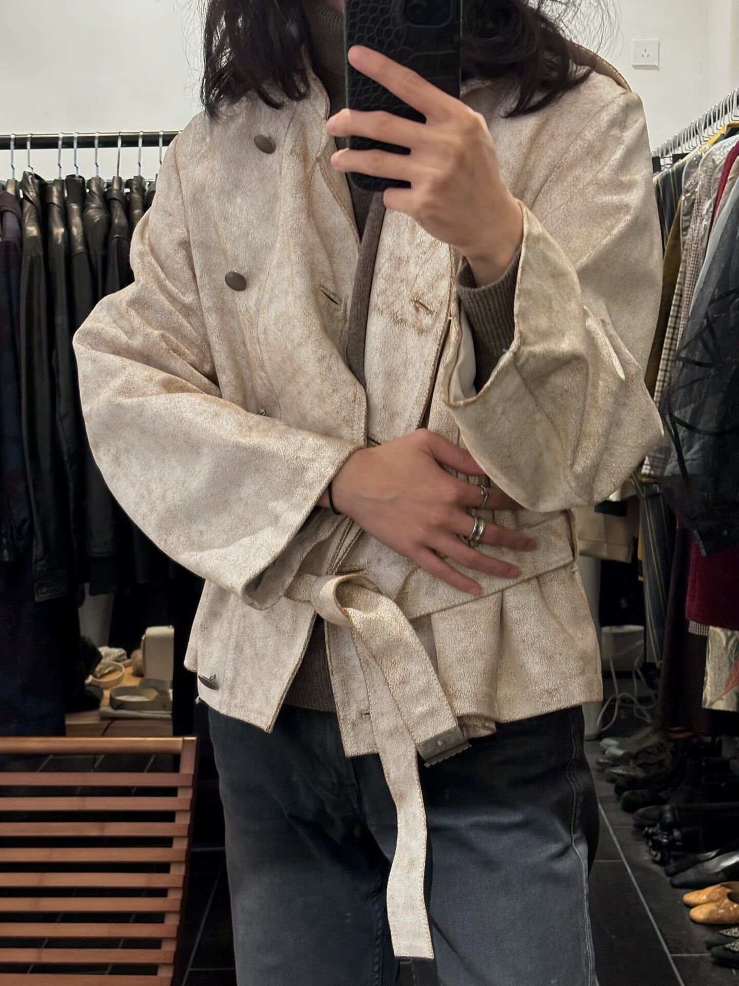 Ann Demeulemeester SS2002 Cracked Leather Jacket — front