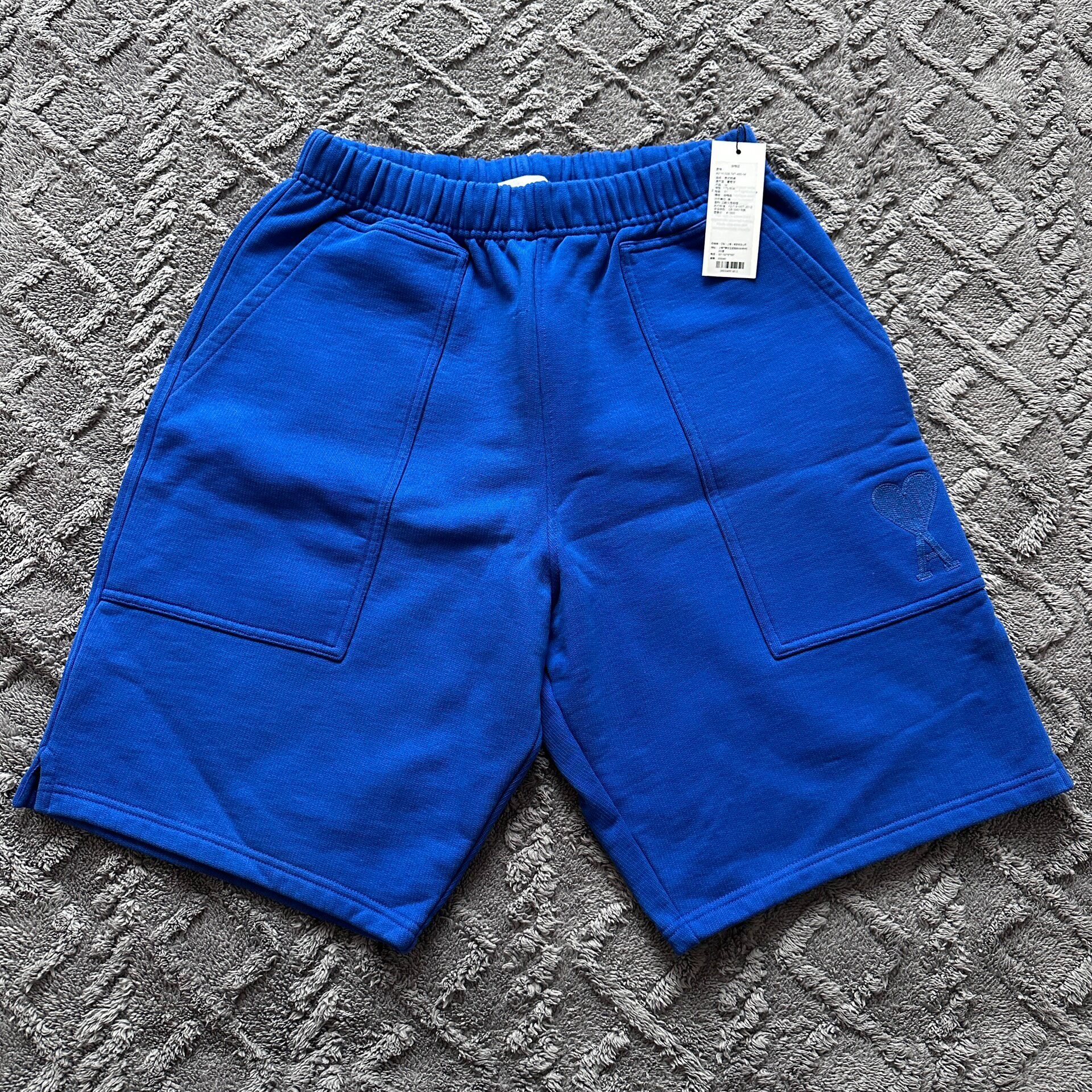 AMI Paris Blue Heart Embroidered Shorts