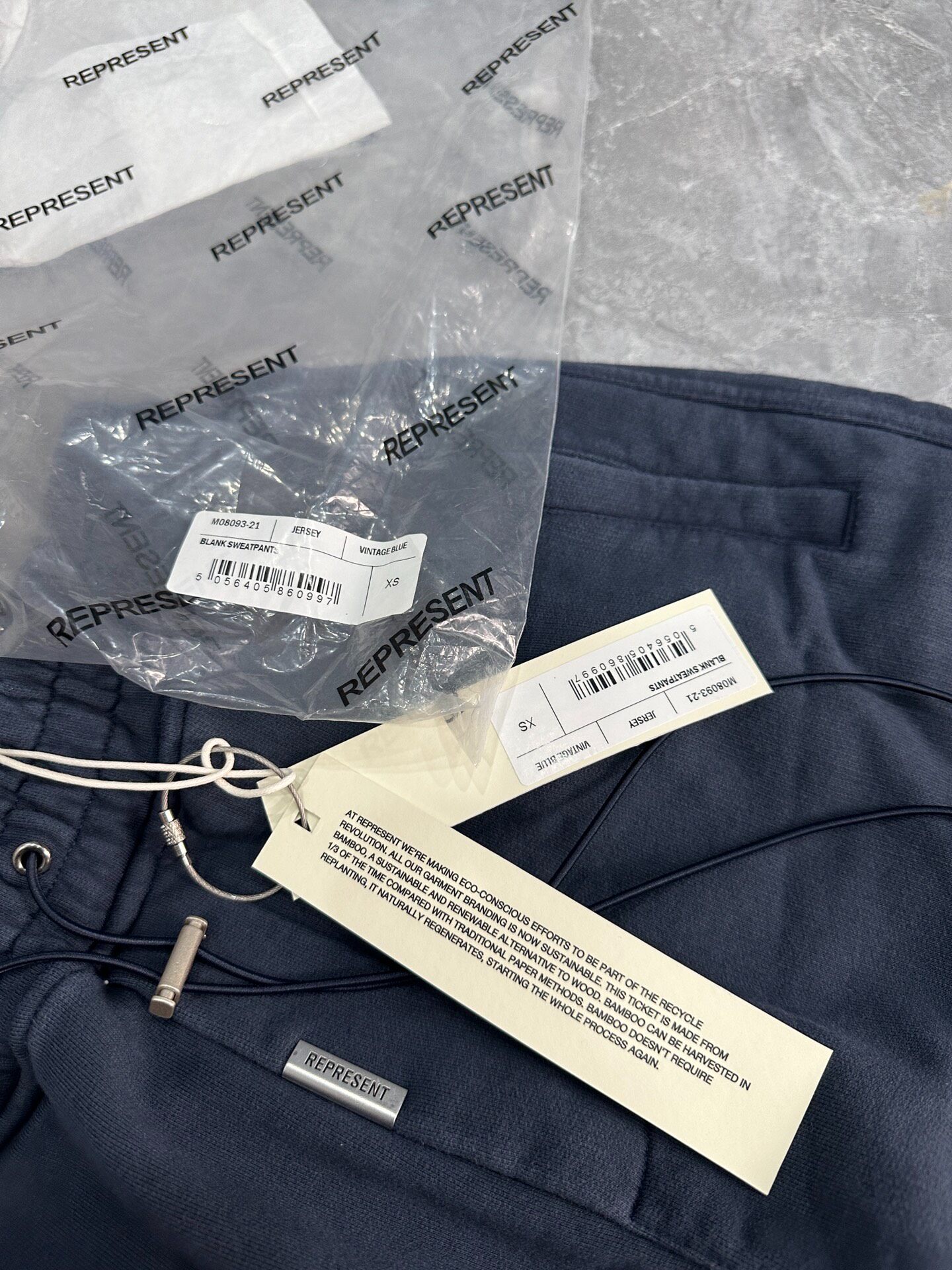 Represent Navy Blue Embroidered Drawstring Pants — front