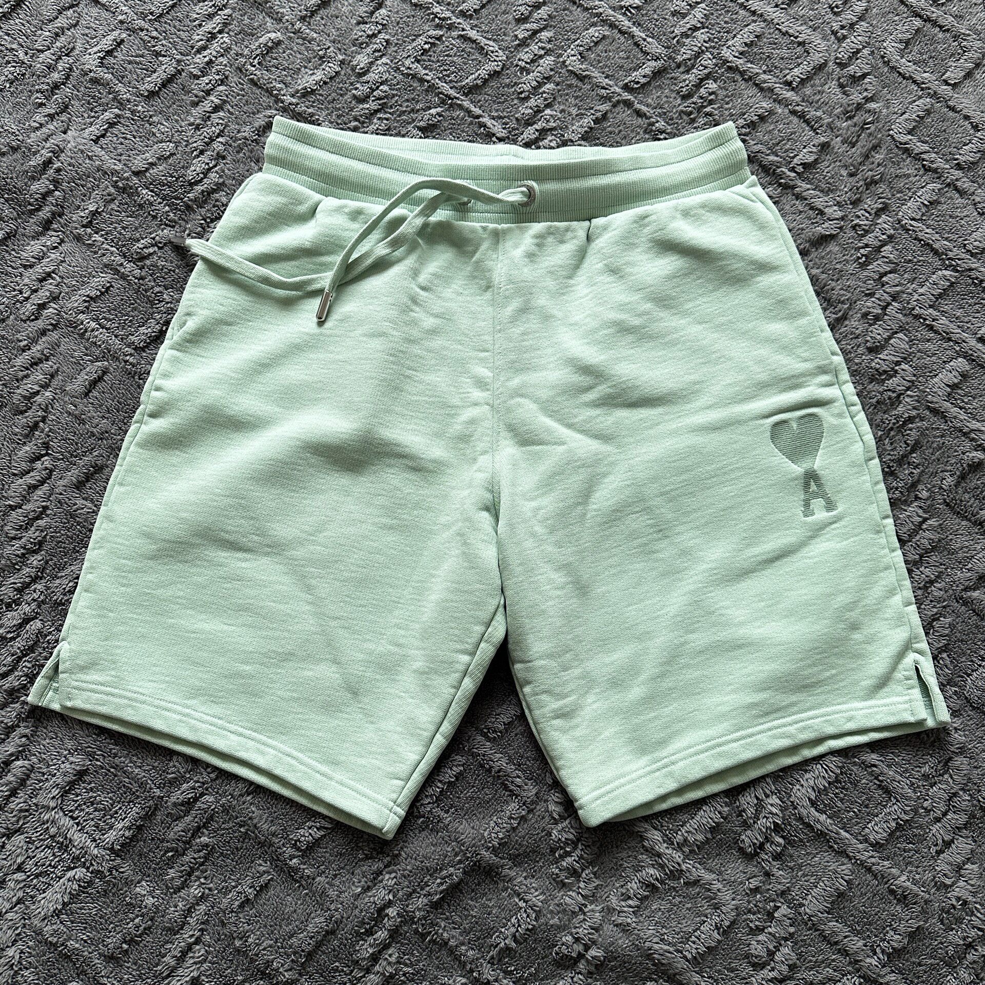 AMI Paris Mint Green Heart Embroidery Shorts