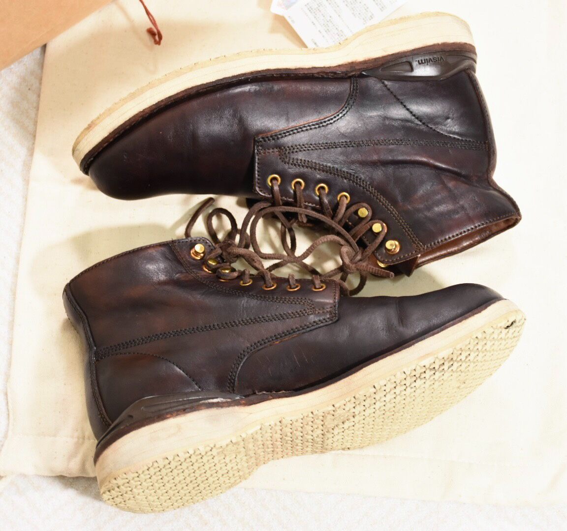 Visvim ICT Virgil Folk Boots Dark Brown — label