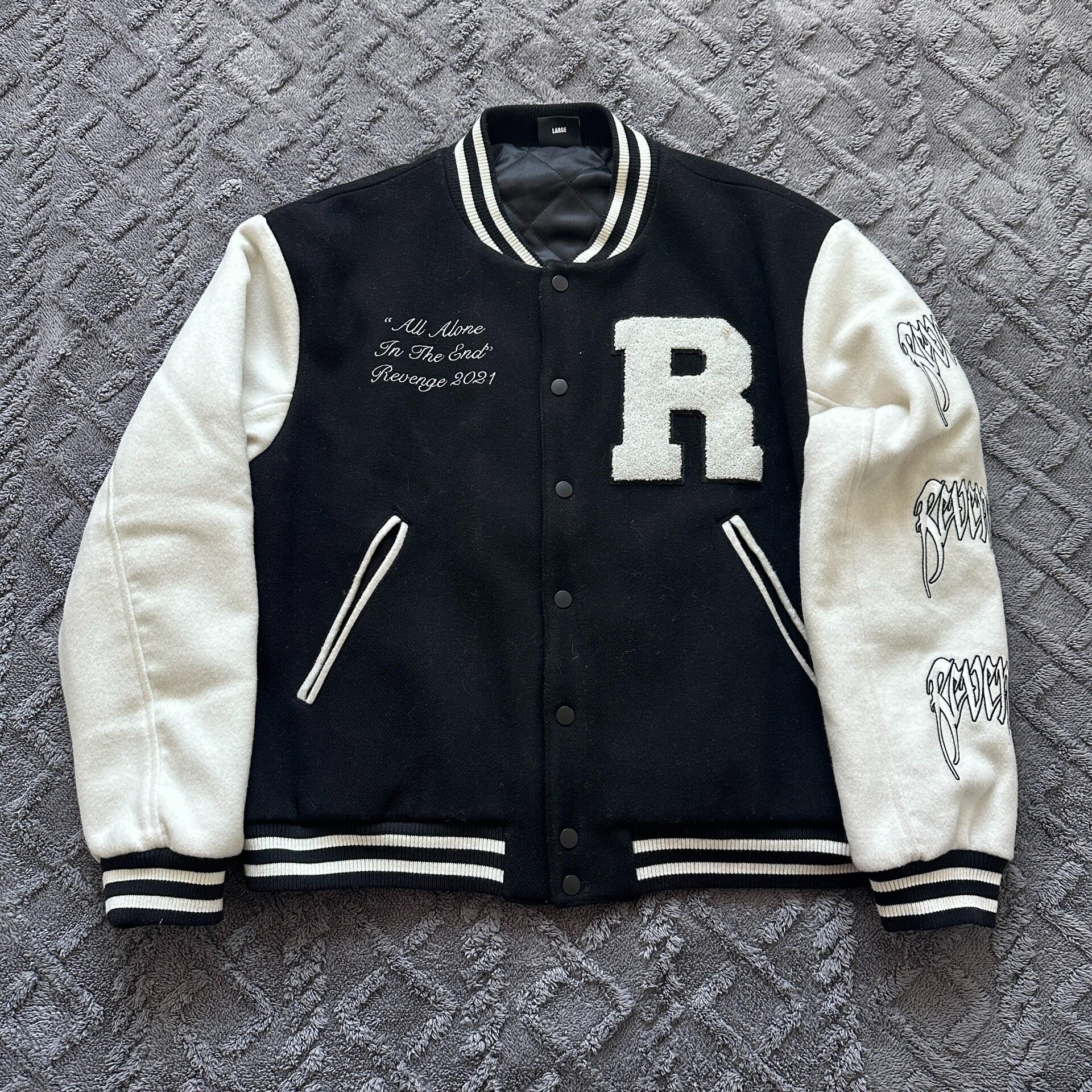 Revenge Skull Embroidered Varsity Jacket — front