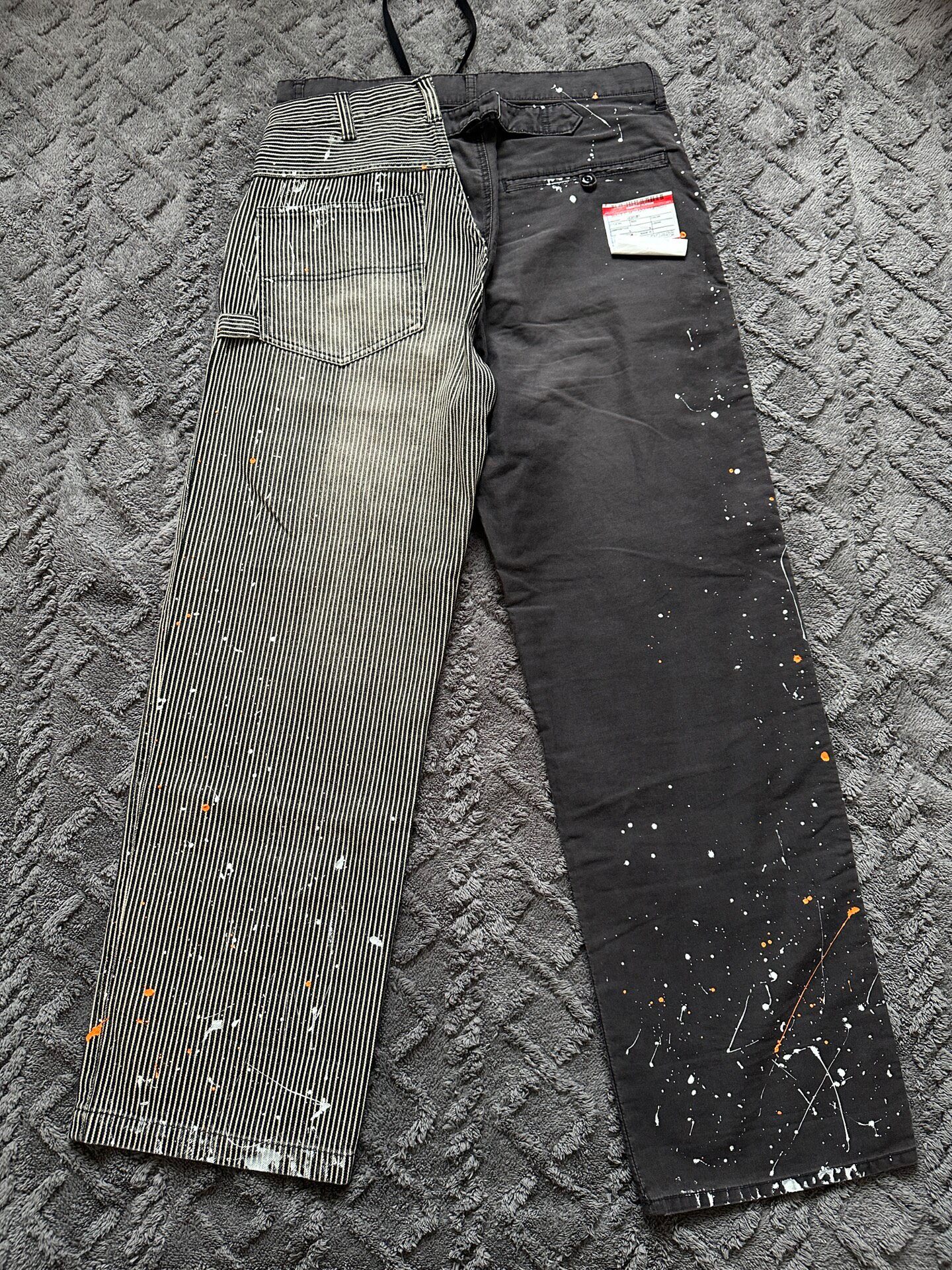 Maison Mihara Yasuhiro Paint Splatter Striped Pants — front