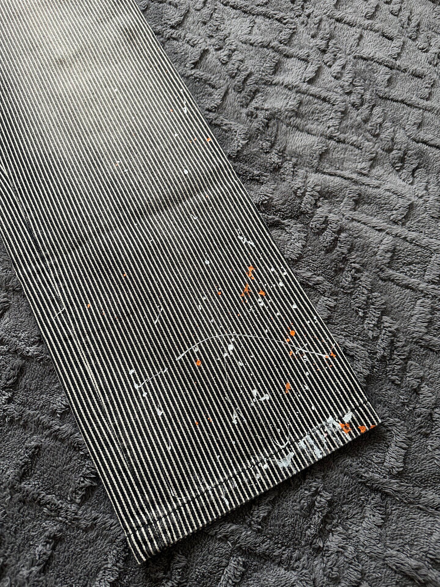 Maison Mihara Yasuhiro Paint Splatter Striped Pants — back