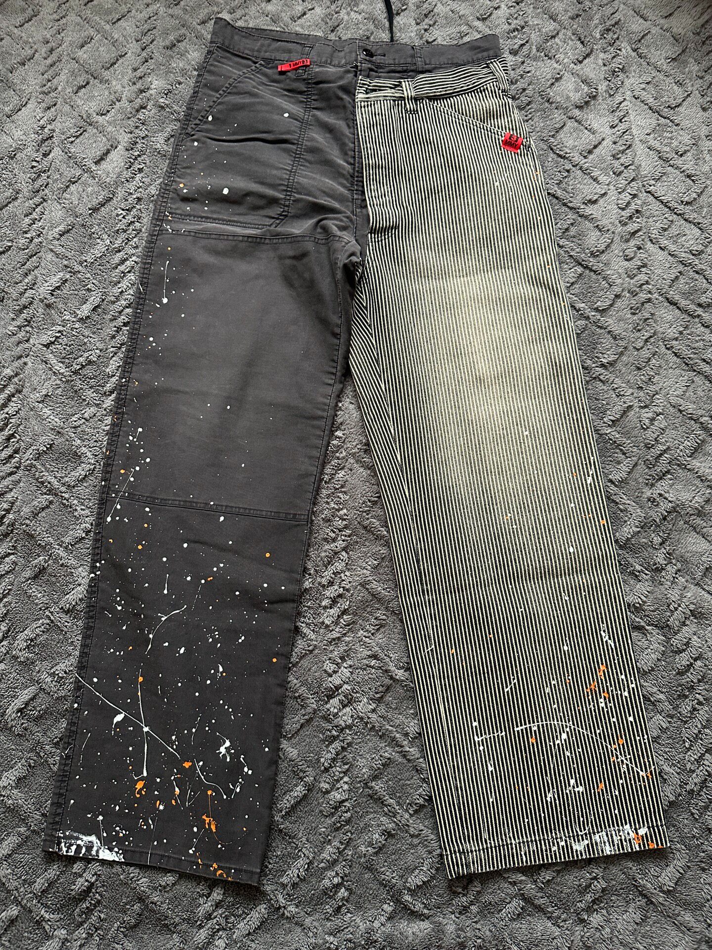 Maison Mihara Yasuhiro Paint Splatter Striped Pants