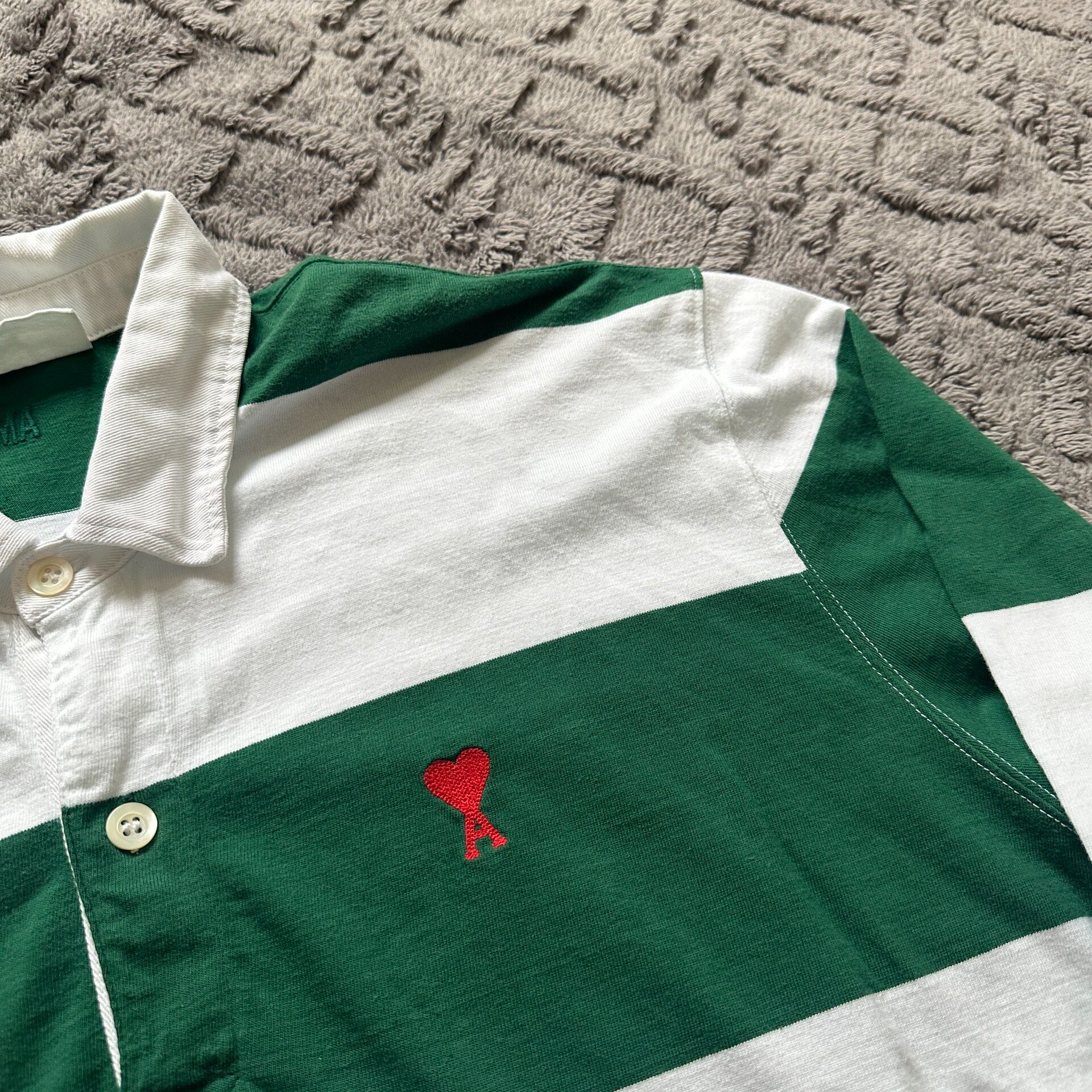 Ami Paris White Green Heart Polo Shirt — front