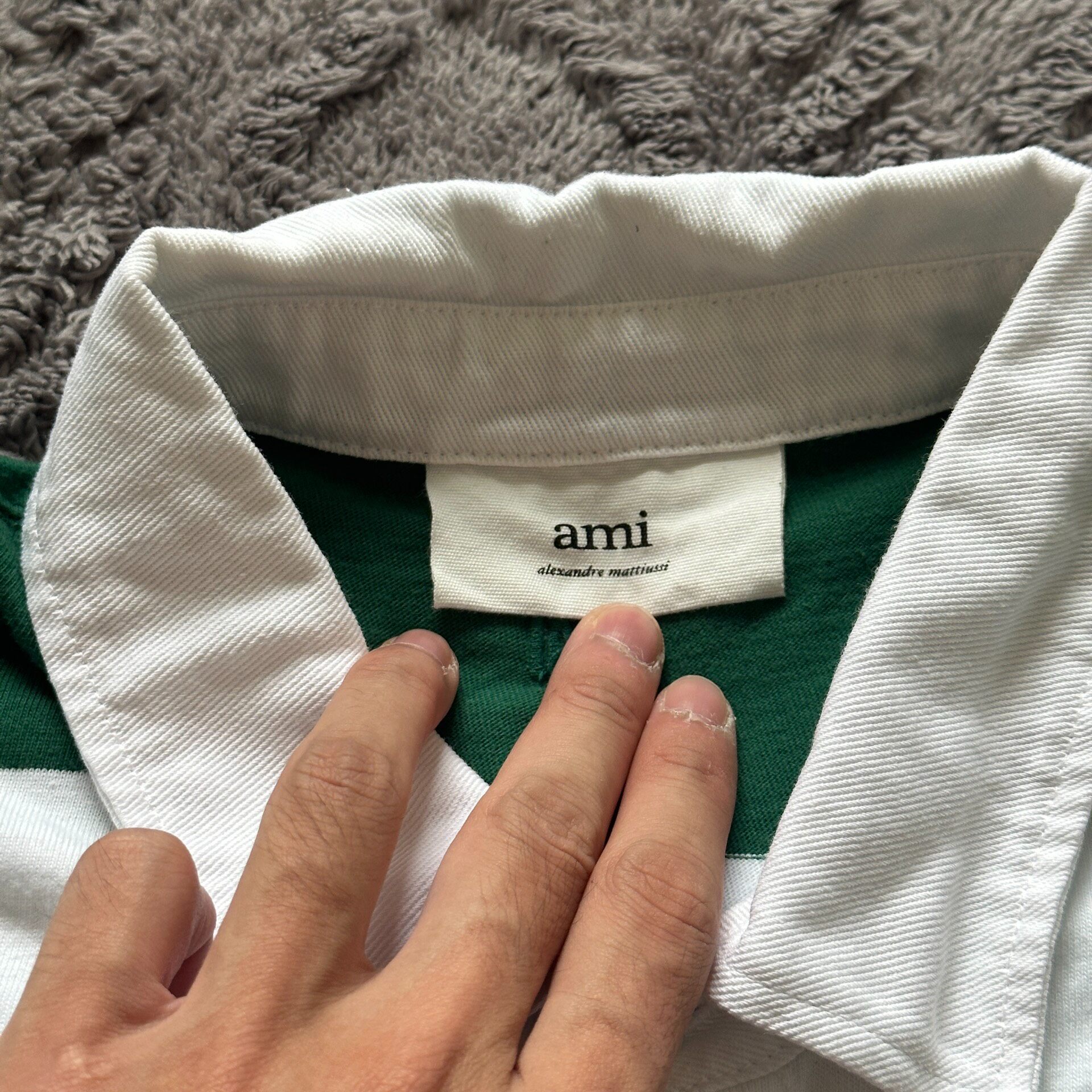 Ami Paris White Green Heart Polo Shirt — detail