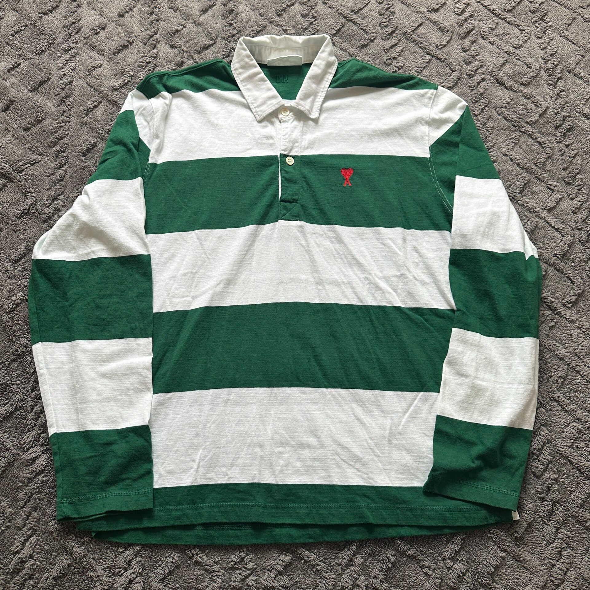 Ami Paris White Green Heart Polo Shirt