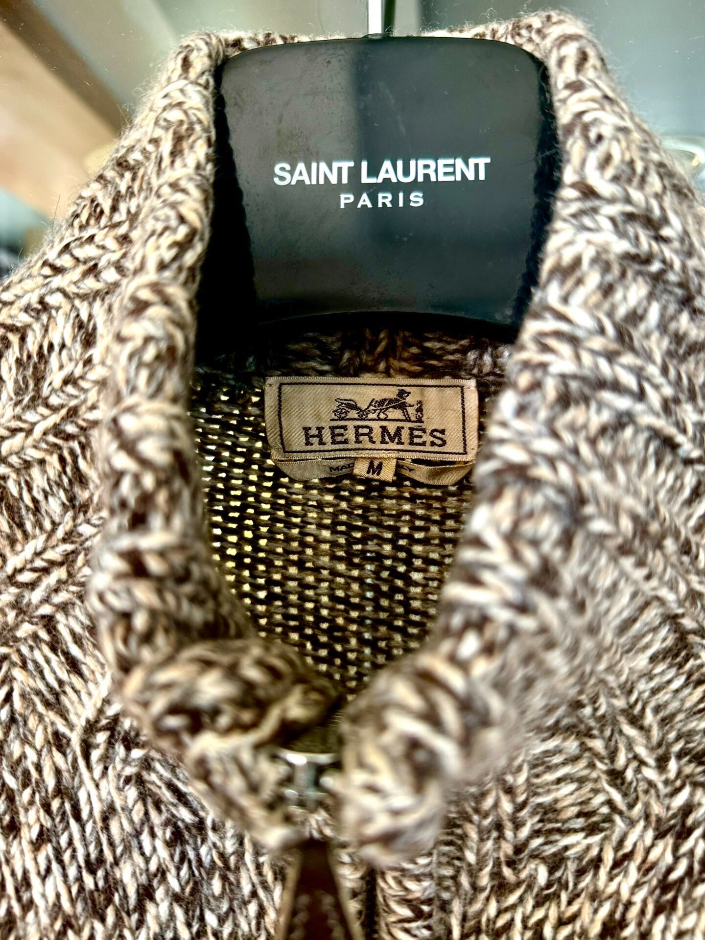 Hermes Gray Orange Cashmere Zip Sweater — detail