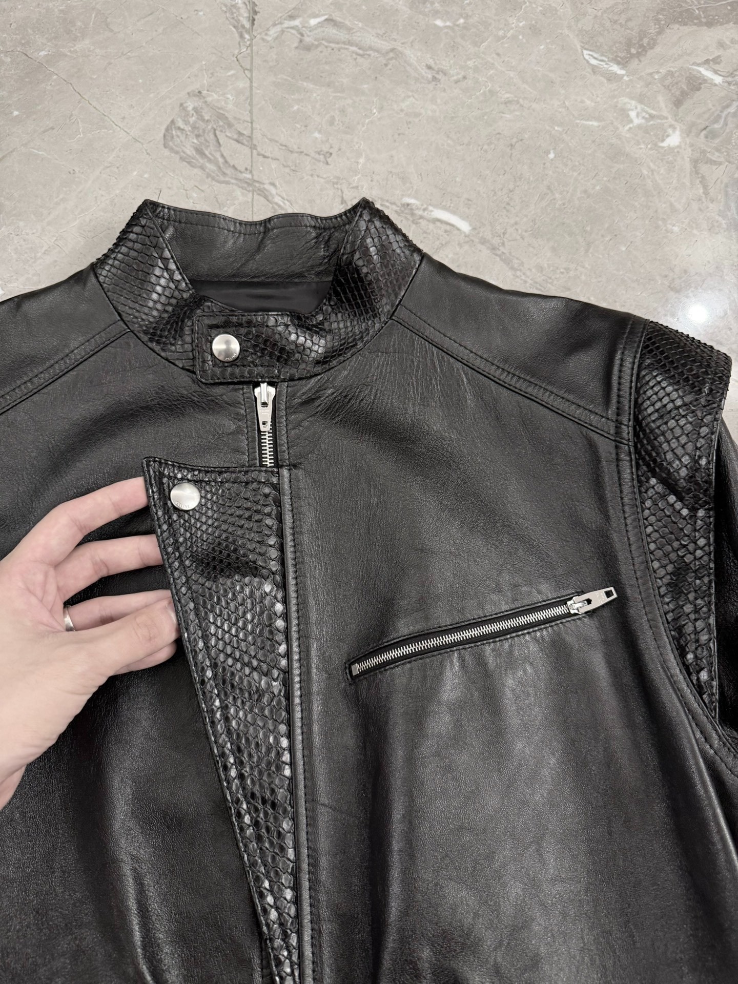 Celine Hedi Slimane 19SS Snakeskin Leather Jacket — detail