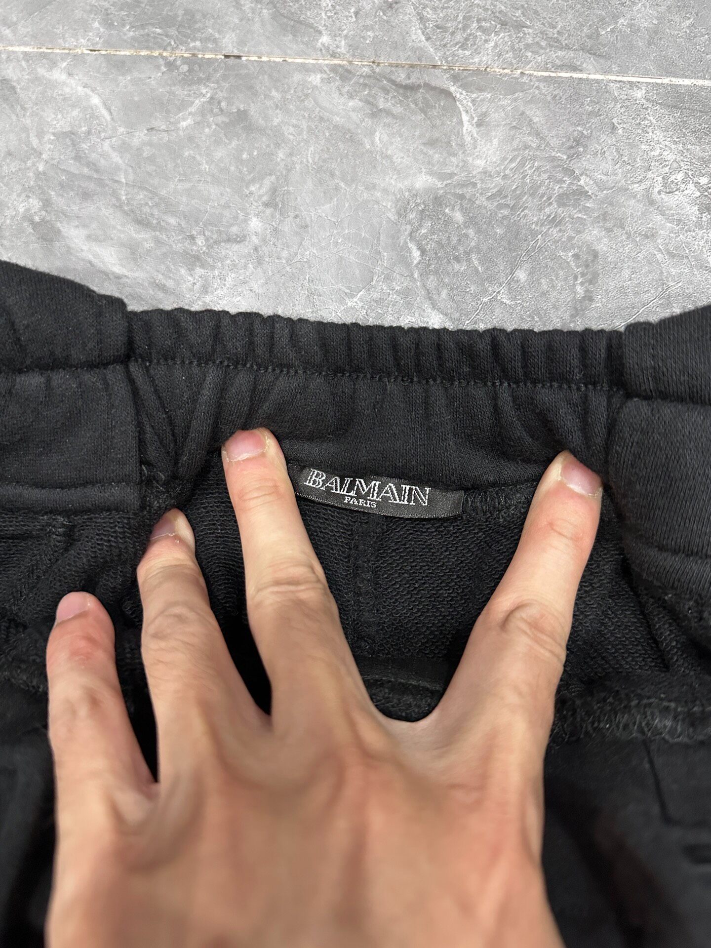 Balmain Ribbon Pocket Black Sweatpants — front