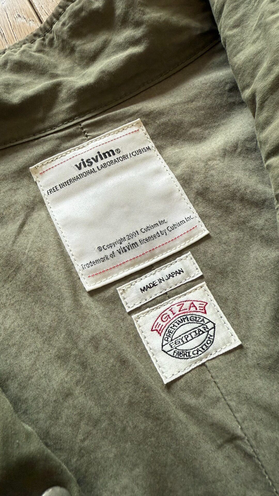 Visvim 18SS Olive Fishtail Parka — label