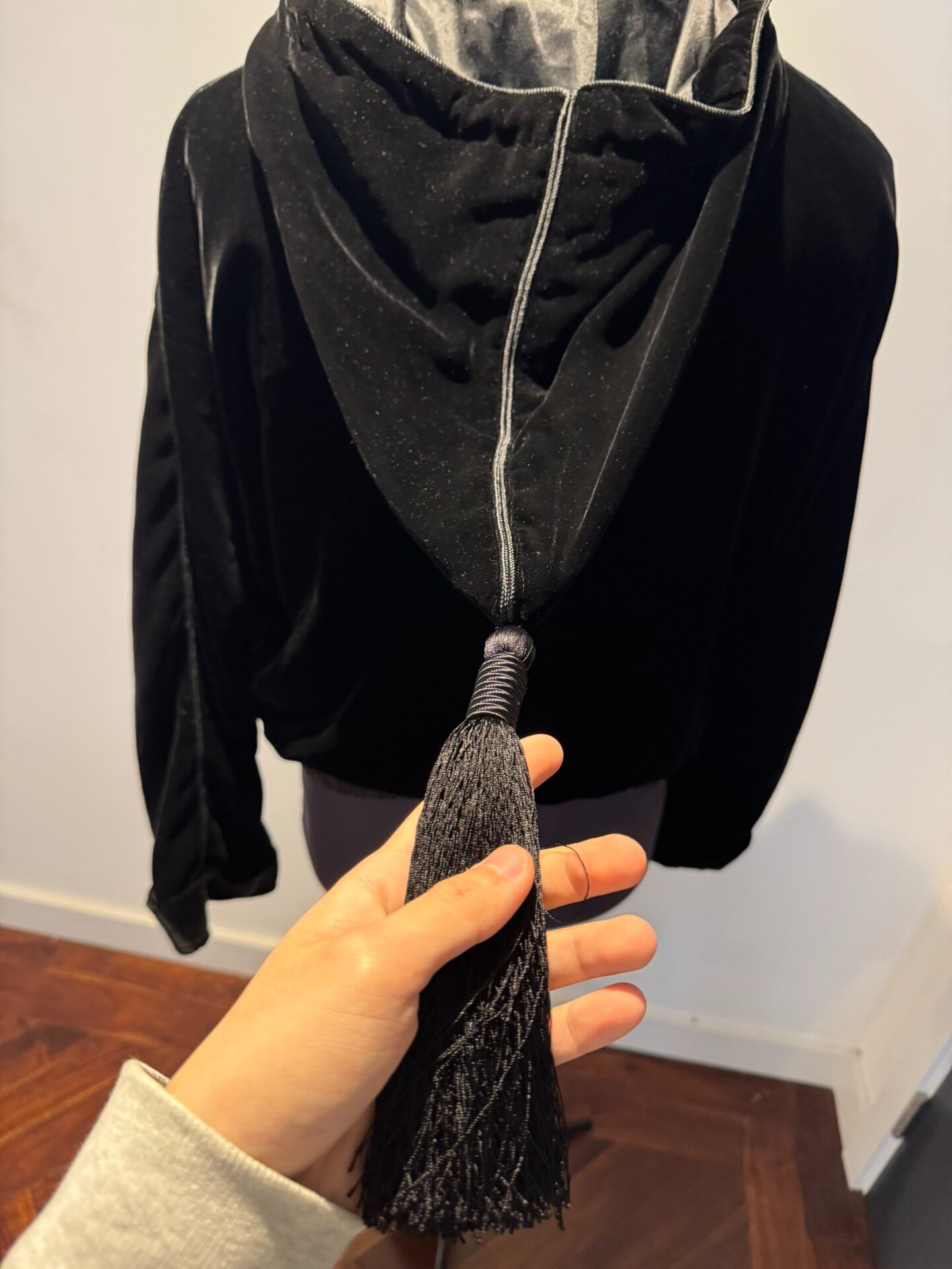 Saint Laurent 2020SS Hooded Tassel Velvet Coat — back