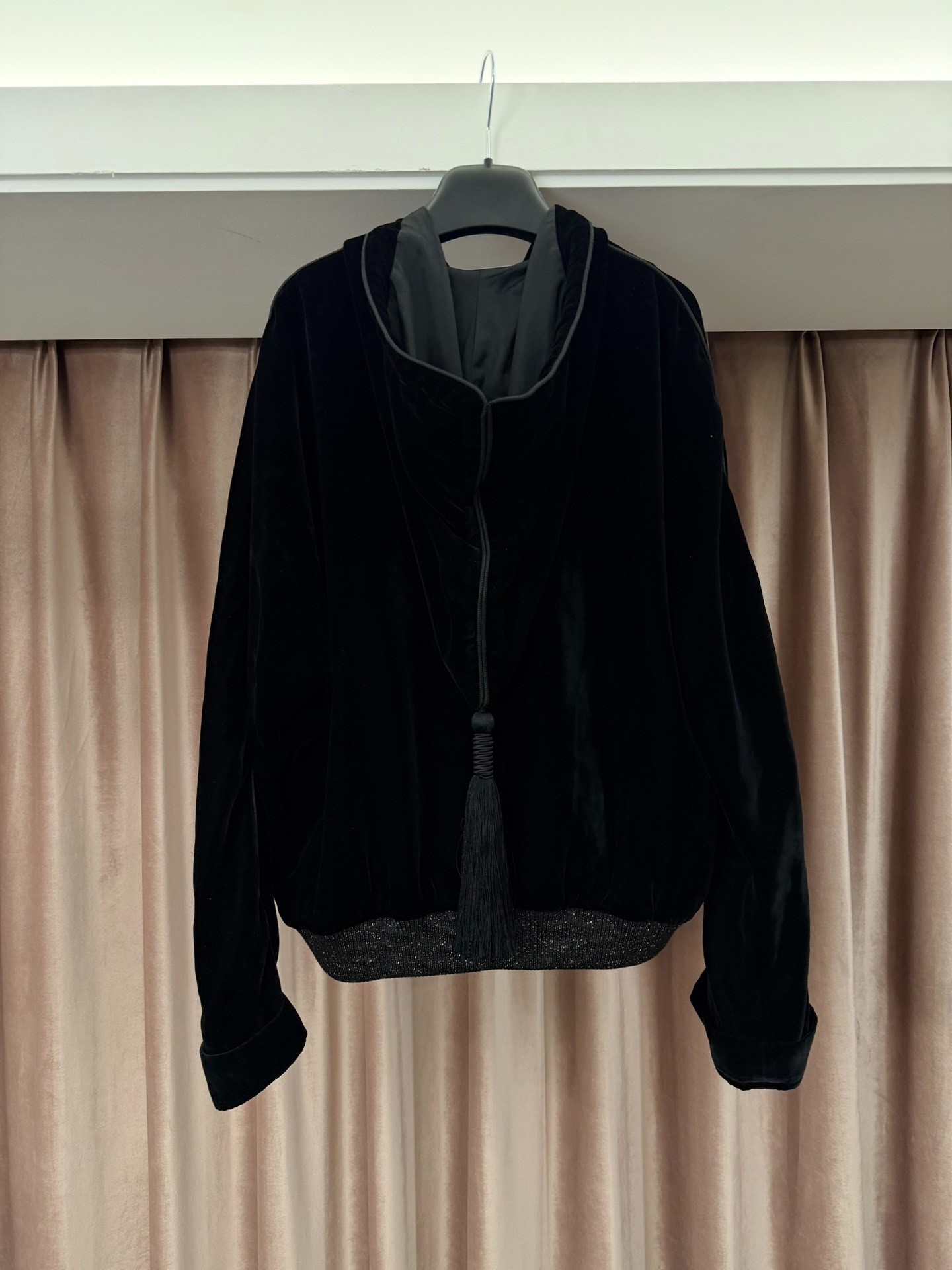 Saint Laurent 2020SS Hooded Tassel Velvet Coat — front