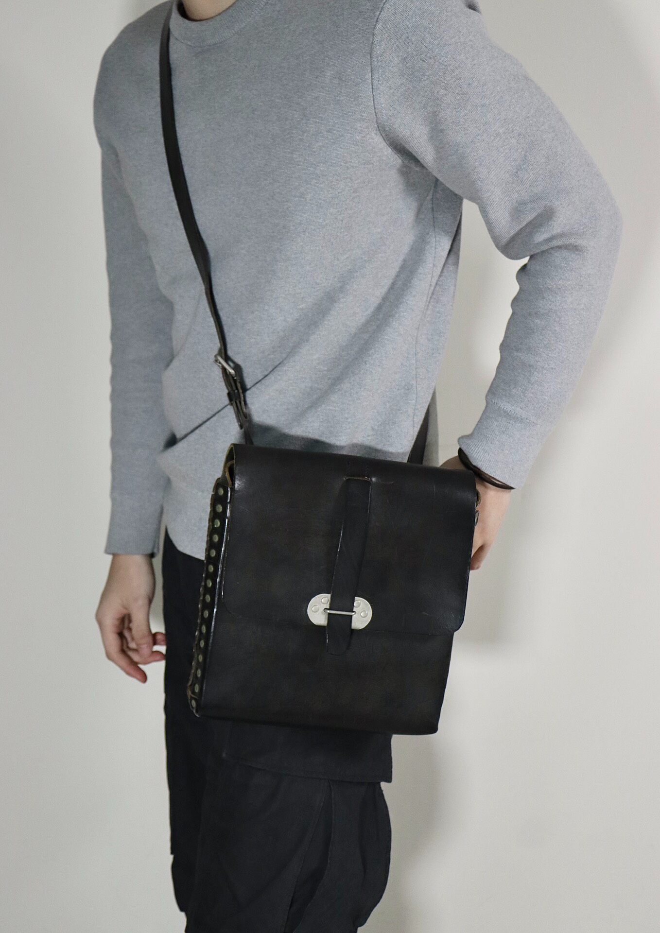 Maison Margiela Black Studded Crossbody Bag — front