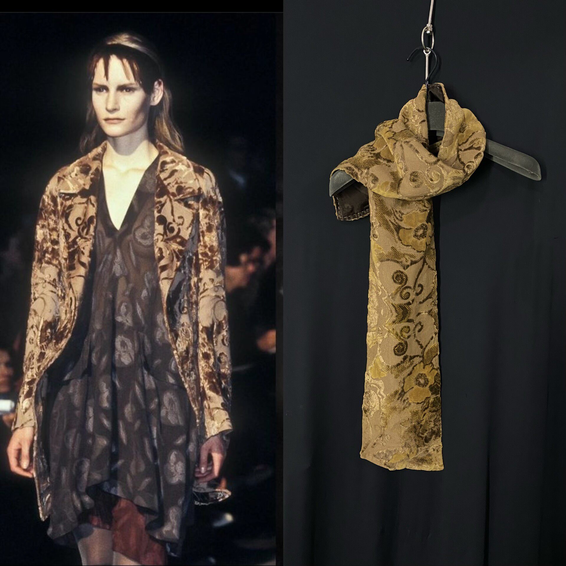 Ann Demeulemeester 1994 Velvet Floral Scarf