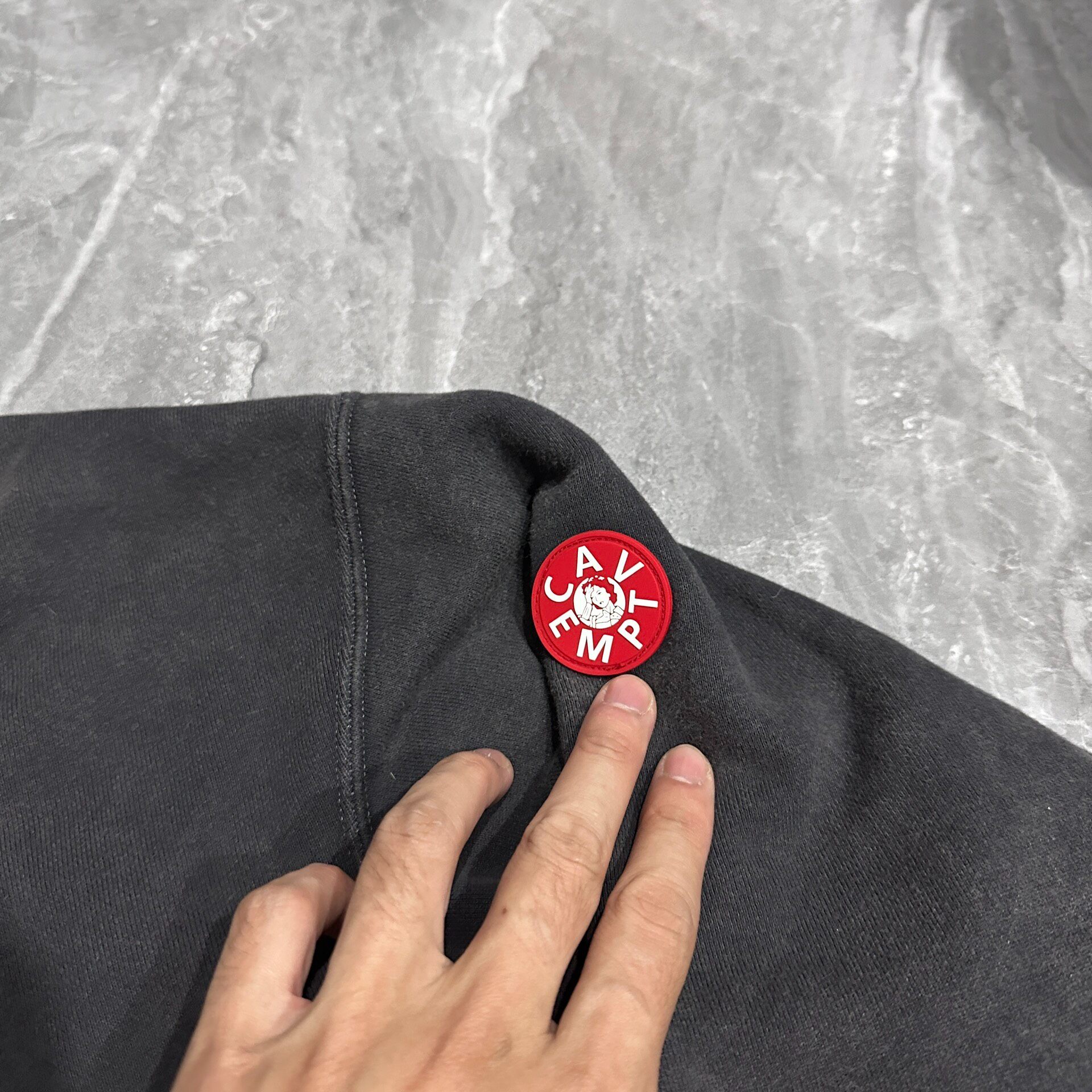 Cav Empt Washed Black Hoodie — detail